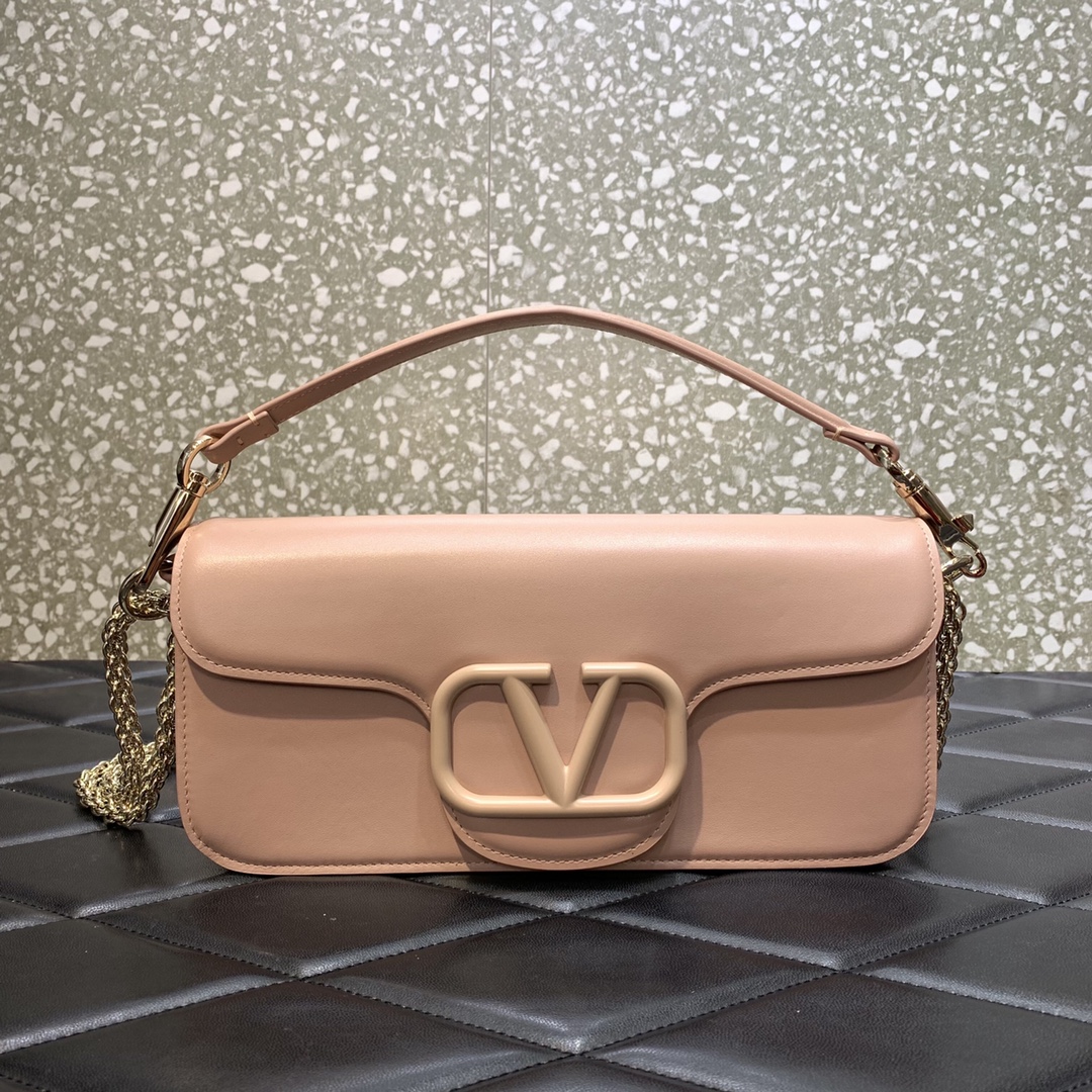 Bagsaaa Va1e*ntin0 Garavani Locò Calfskin Shoulder Bag Rose - 27x13x6 cm