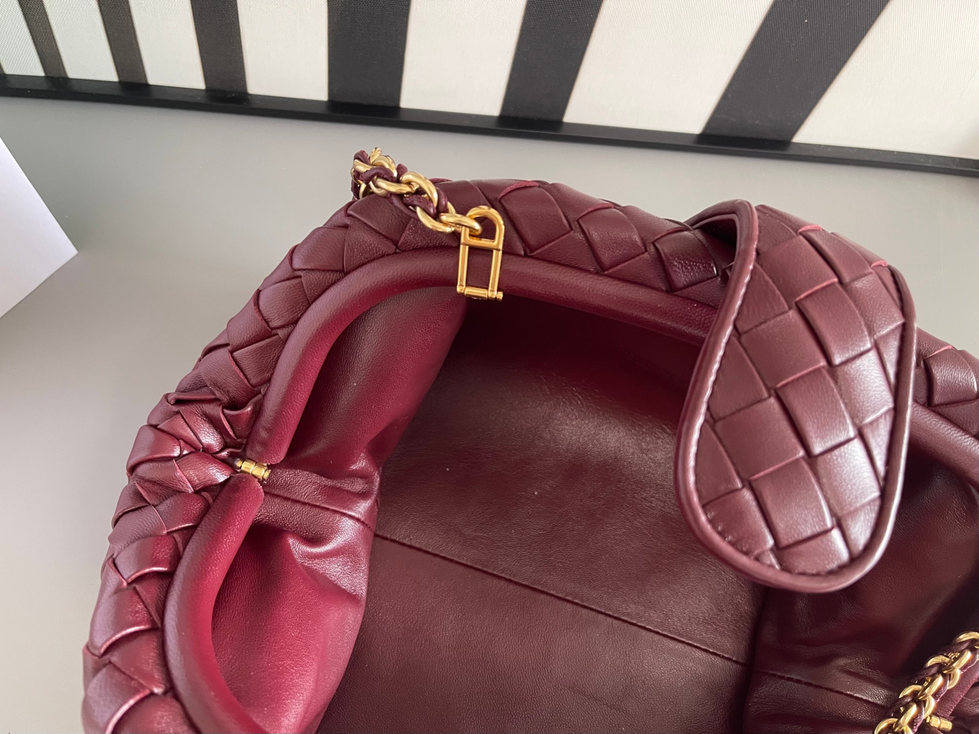 Bagsaaa B0tt*ga Ven*ta Teen Lauren 1980 With Chain Dark Red - 31.5*16*11cm
