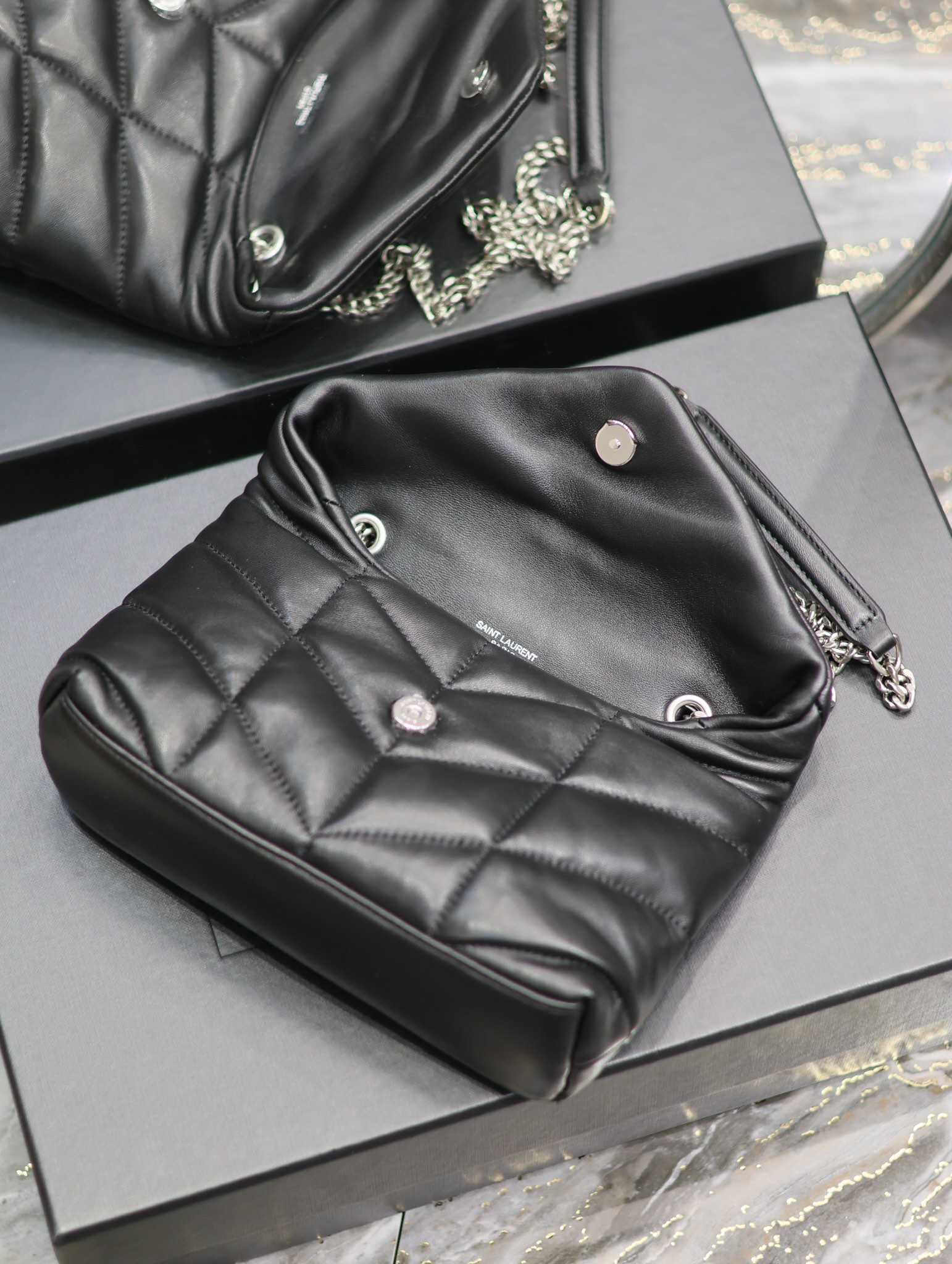 Bagsaaa Y51 Toy Puffer In Nappa Leather 759337 Black & Silver - 23 X 15.5 X 8.5 CM
