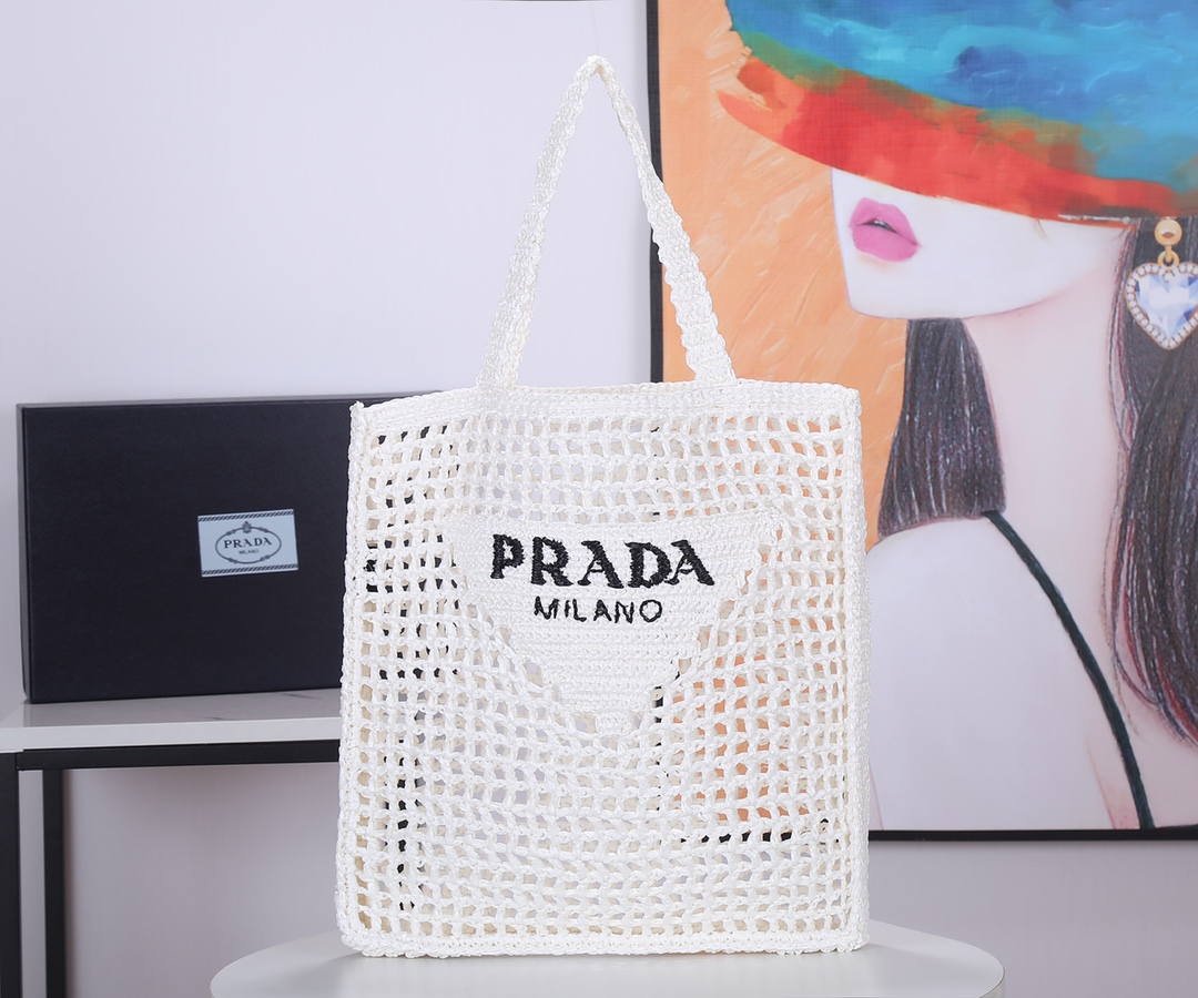 Bagsaaa Pra*a Crochet Tote Bag 1BG393 White - 38x36x3 cm