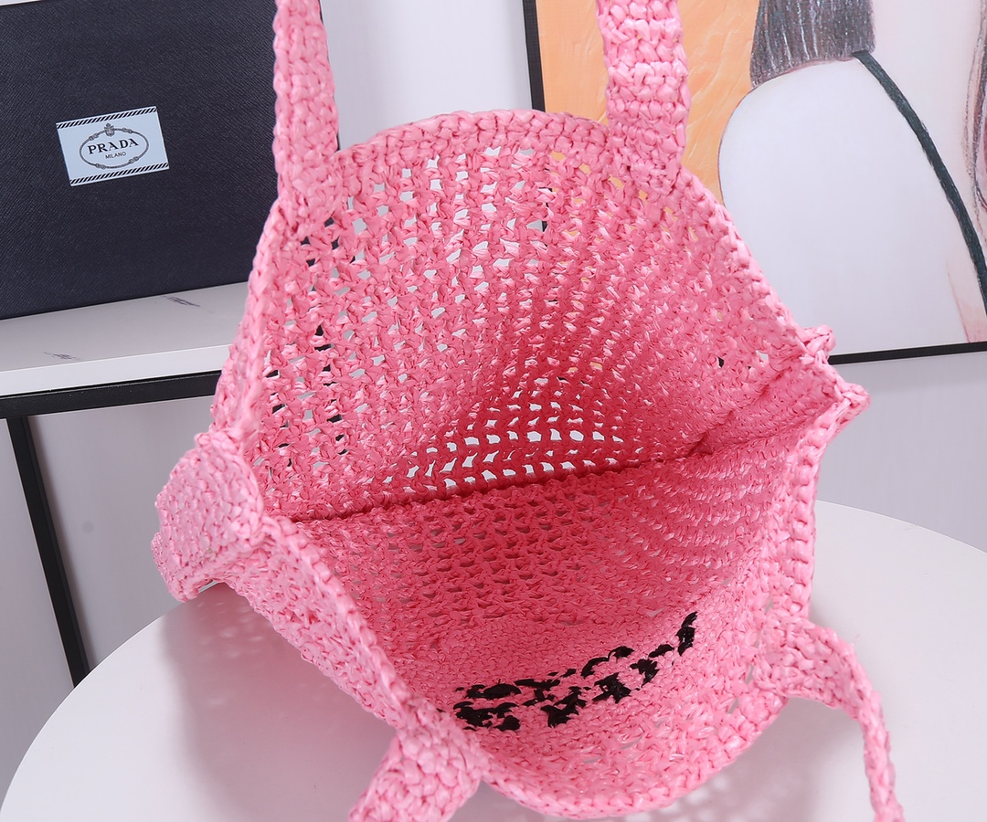 Bagsaaa Pra*a Crochet Tote Bag 1BG393 Pink - 38x36x3 cm