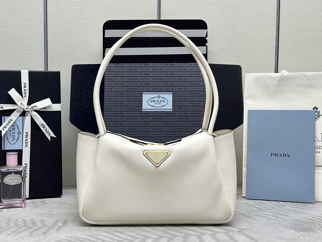 Bagsaaa Pra*a Medium Leather Handbag 1BA444 White - 28x16x10.5 cm