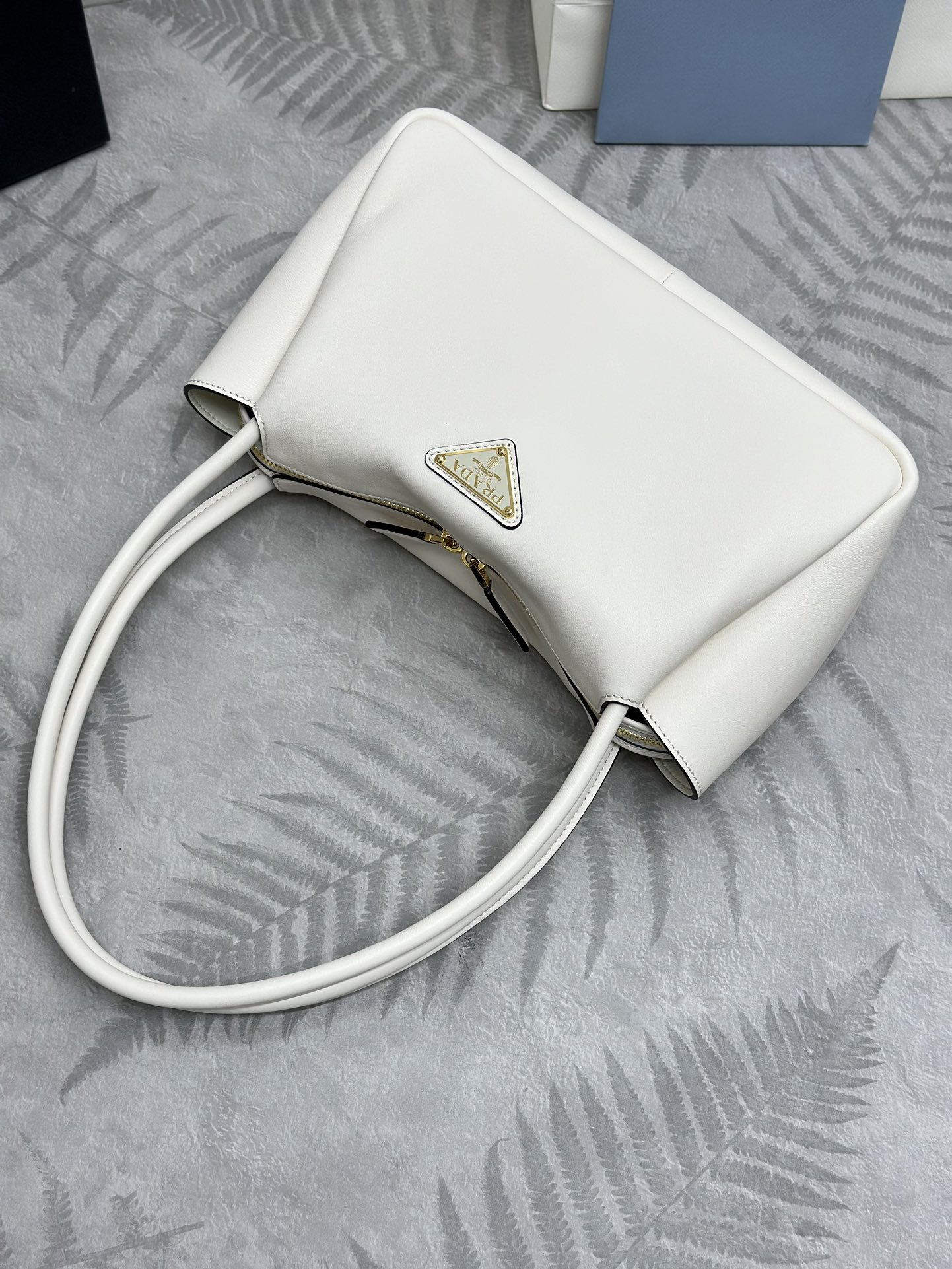 Bagsaaa Pra*a Medium Leather Handbag 1BA444 White - 28x16x10.5 cm