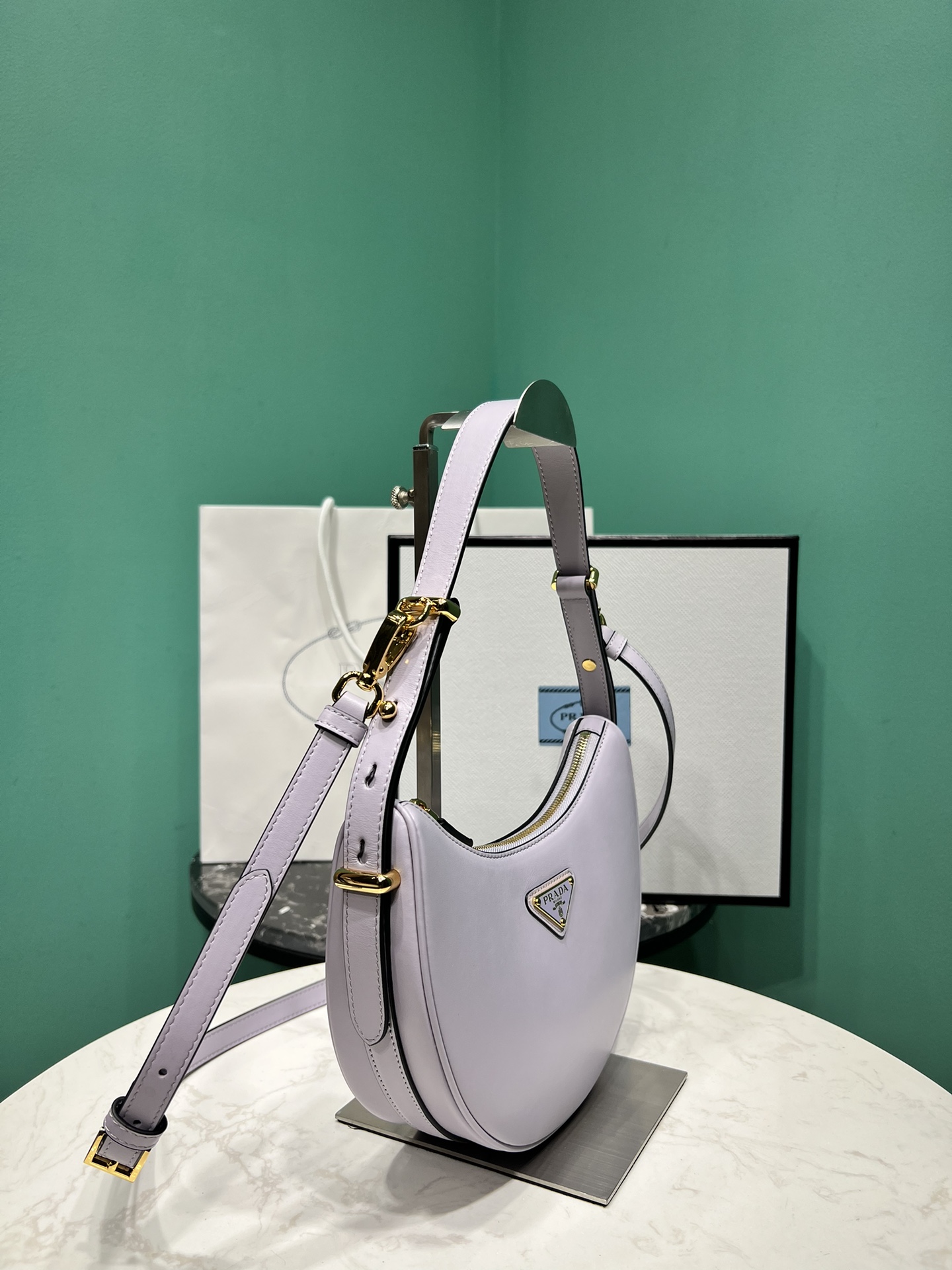 Bagsaaa Pra*a Arqué Leather Shoulder Bag 1BC194 Lilac Purple - 22×18×6 cm
