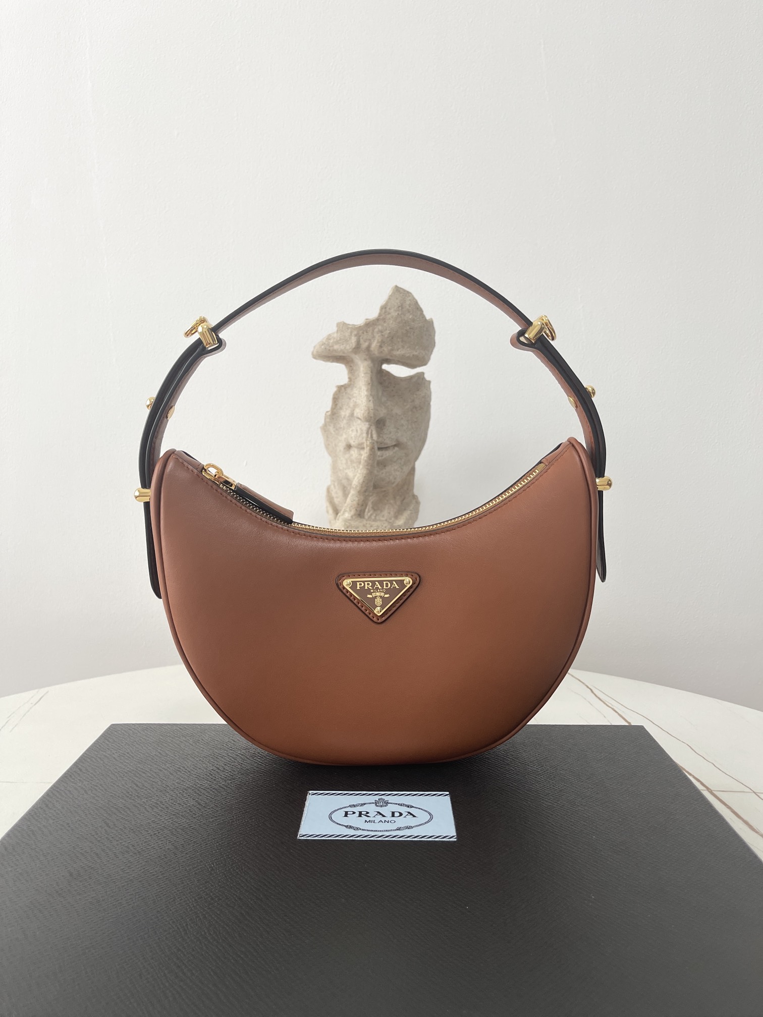 Bagsaaa Pra*a Arqué Leather Shoulder Bag 1BC194 Brown - 22×18×6 cm