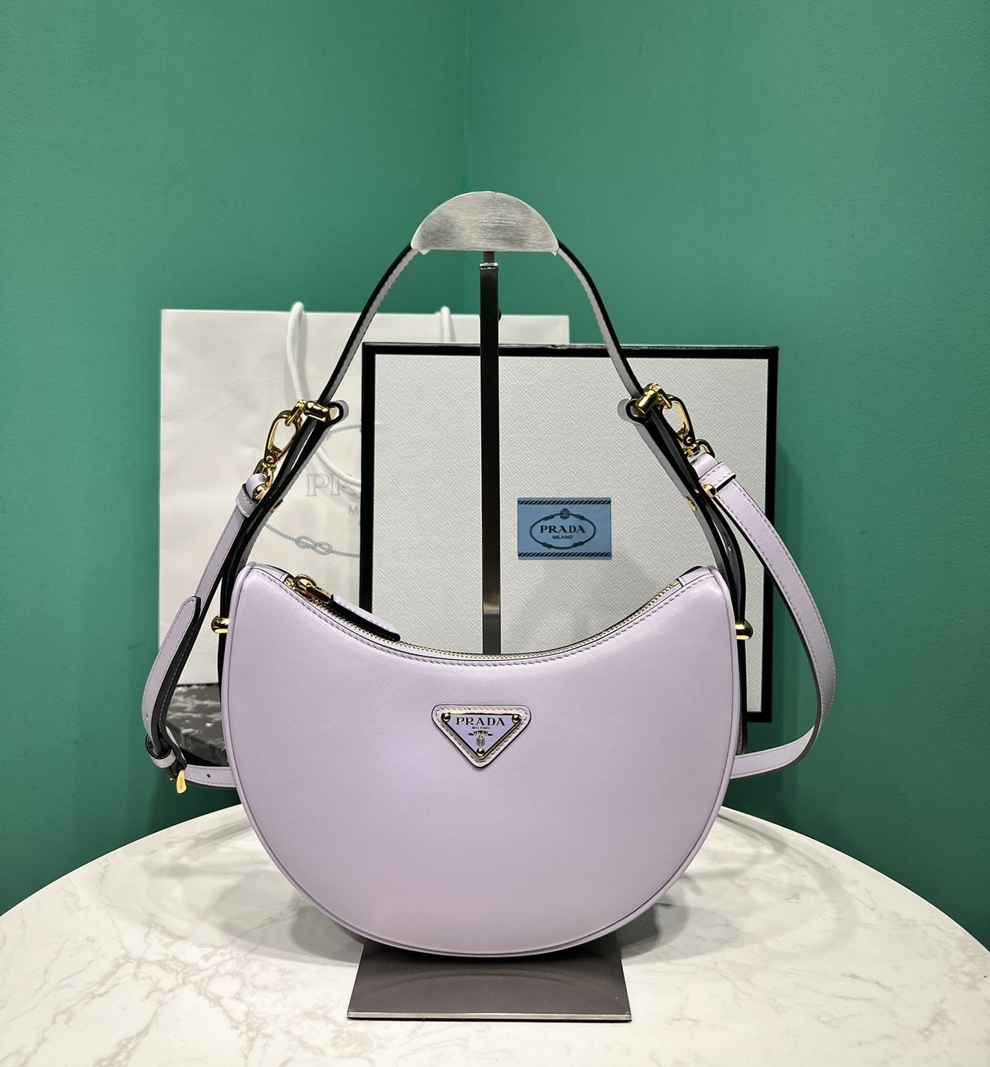 Bagsaaa Pra*a Arqué Leather Shoulder Bag 1BC194 Lilac Purple - 22×18×6 cm
