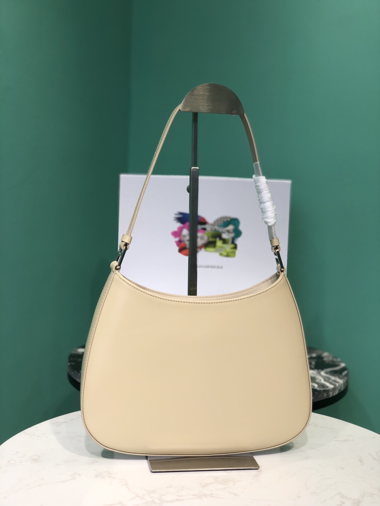 Bagsaaa Pra*a Cleo Brushed Leather Shoulder Bag 1BC499 Beige - 27*6*22cm
