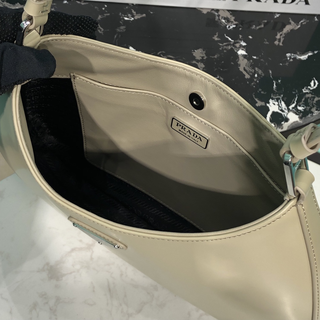 Bagsaaa Pra*a Cleo Brushed Leather Shoulder Bag 1BC499 Beige - 27*6*22cm