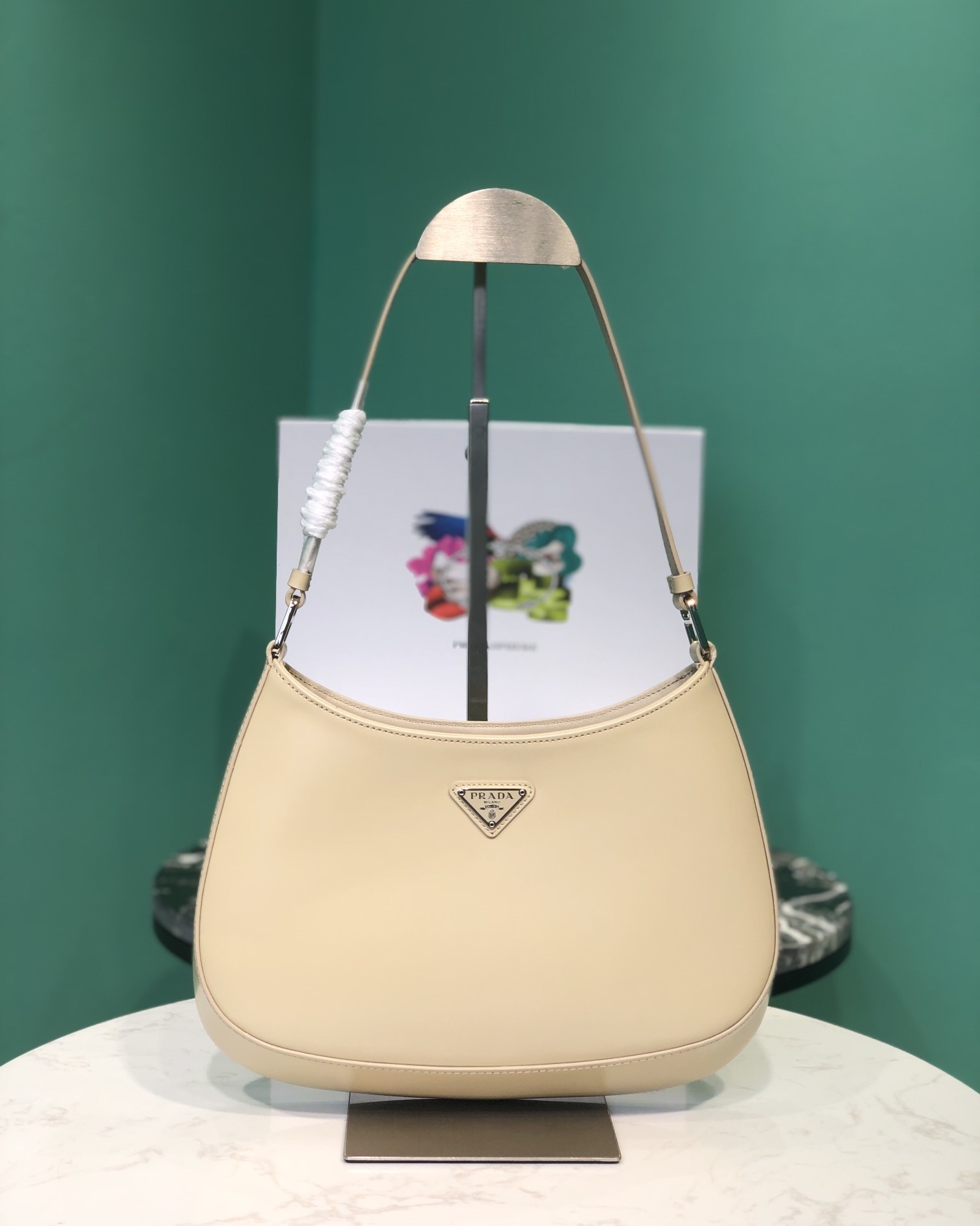 Bagsaaa Pra*a Cleo Brushed Leather Shoulder Bag 1BC499 Beige - 27*6*22cm