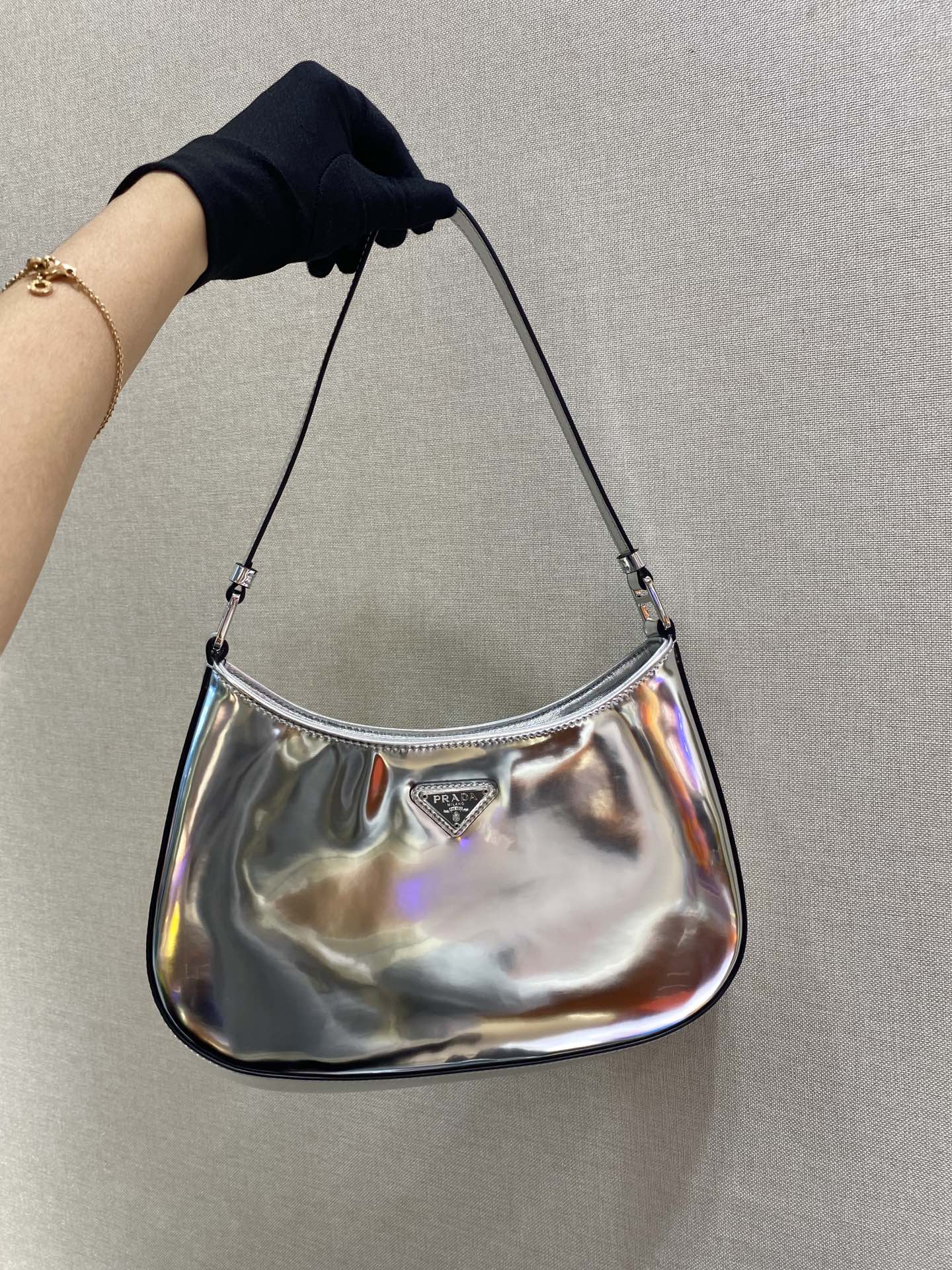 Bagsaaa Pra*a Cleo Brushed Leather Shoulder Bag 1BC499 Silver - 27*6*22cm