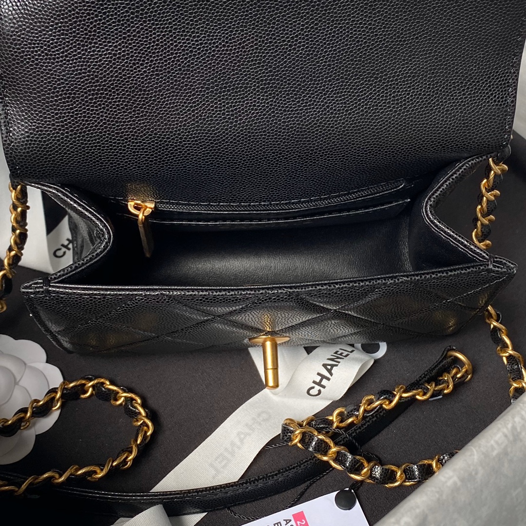 Bagsaaa Ch**el Mini Flap Bag With Top Handle AS4956 Black Caviar - 13 × 18 × 8 cm