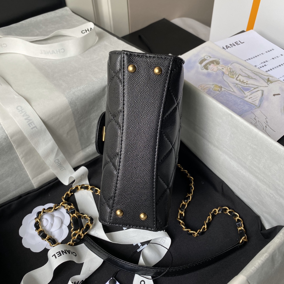 Bagsaaa Ch**el Mini Flap Bag With Top Handle AS4956 Black Caviar - 13 × 18 × 8 cm