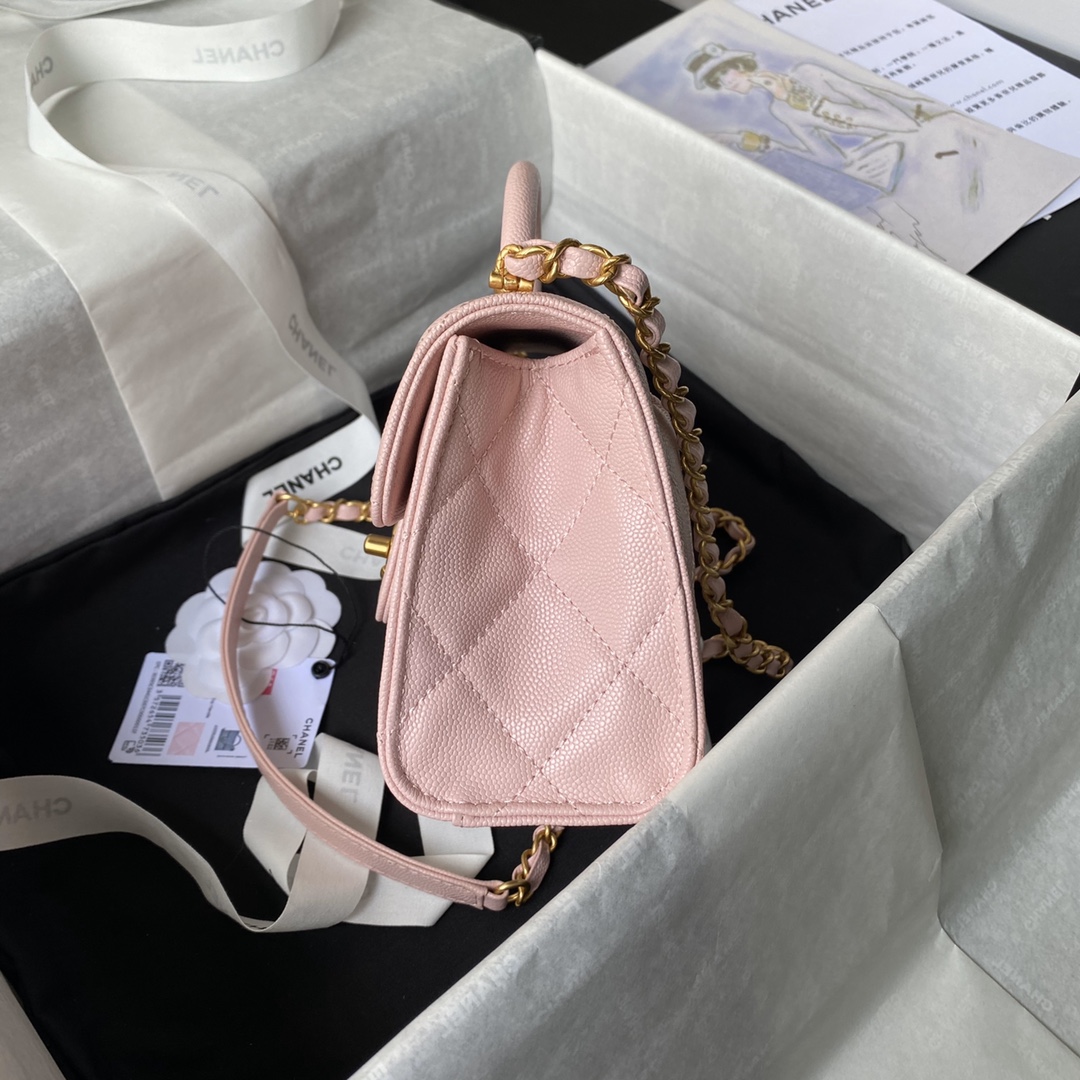 Bagsaaa Ch**el Mini Flap Bag With Top Handle AS4956 Pink Caviar - 13 × 18 × 8 cm