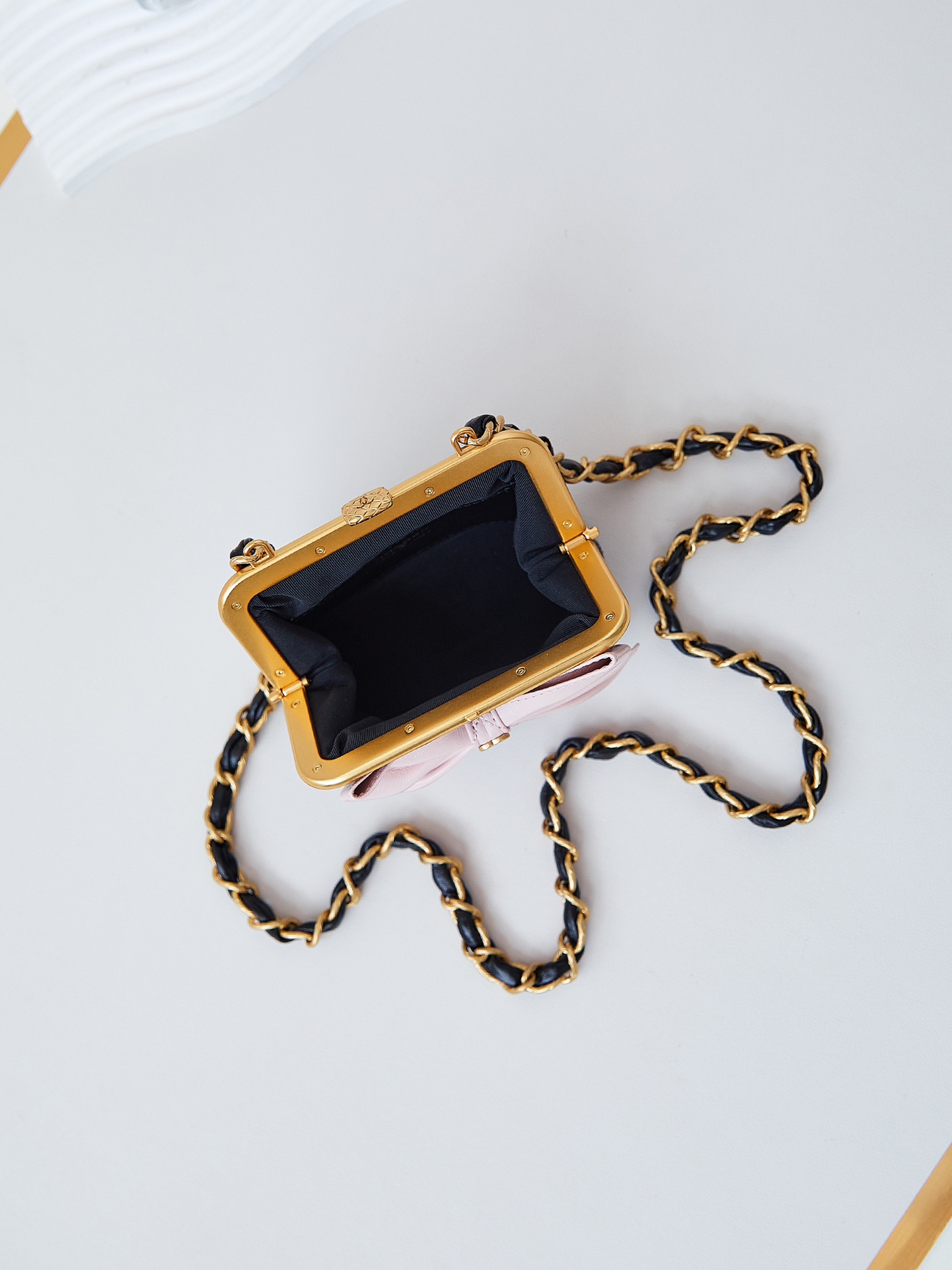 Bagsaaa Ch**el Clutch With Chain AP4028 Black & Pink - 12 × 13 × 4 cm