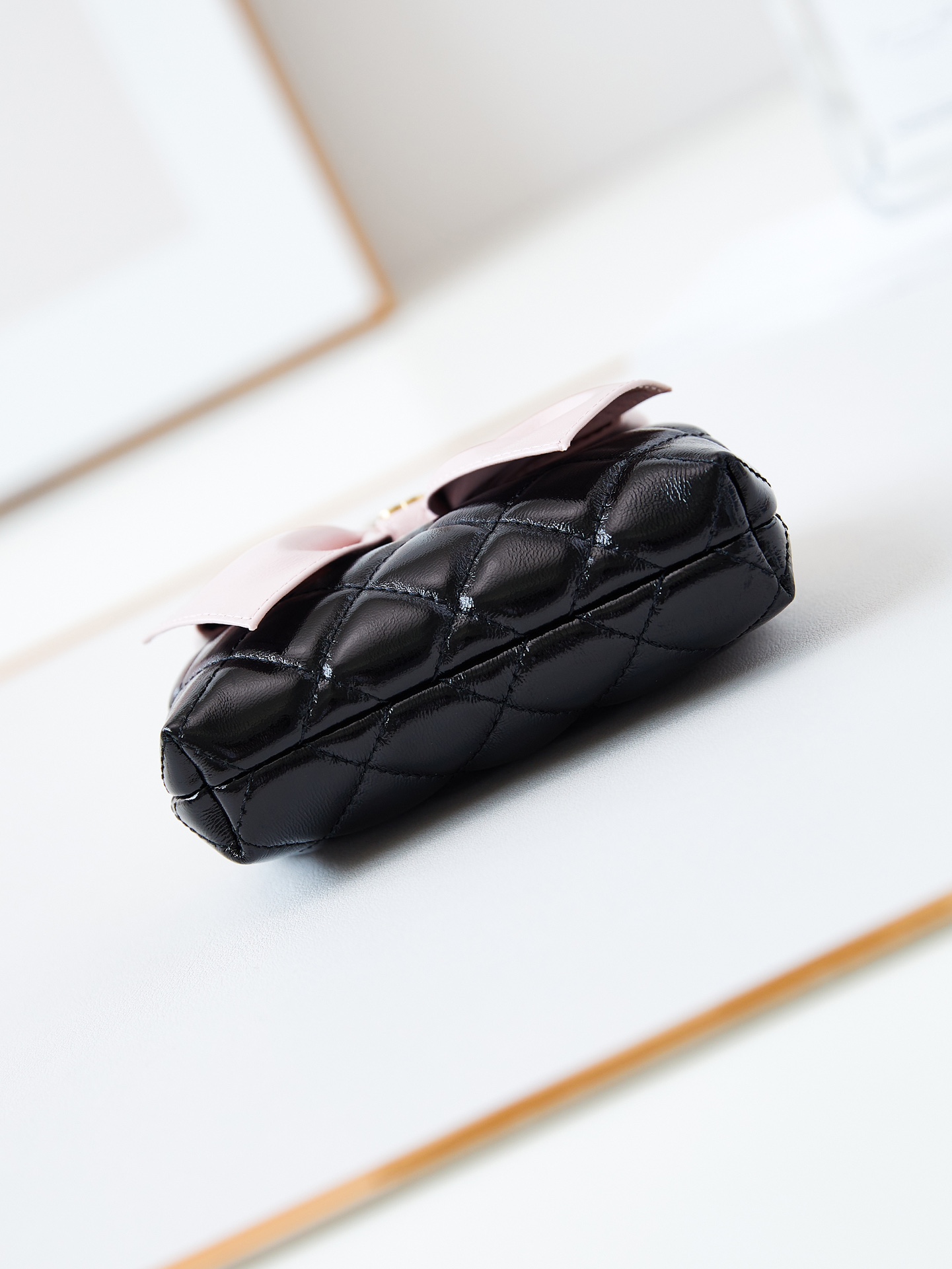 Bagsaaa Ch**el Clutch With Chain AP4028 Black & Pink - 12 × 13 × 4 cm