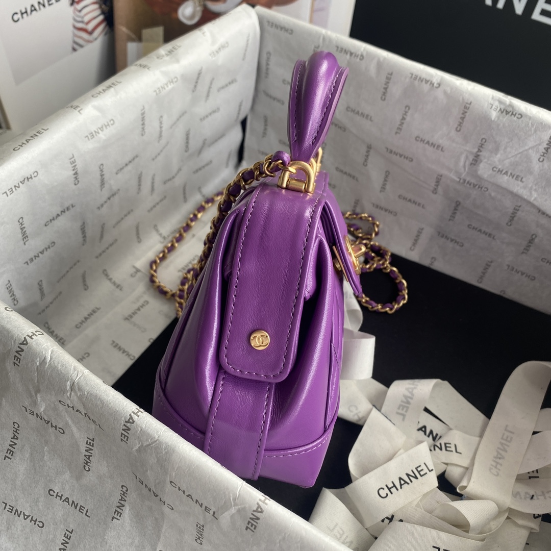 Bagsaaa Ch**el Mini Bag With Top Handle AS4958 Purple - 12 × 18 × 7 cm