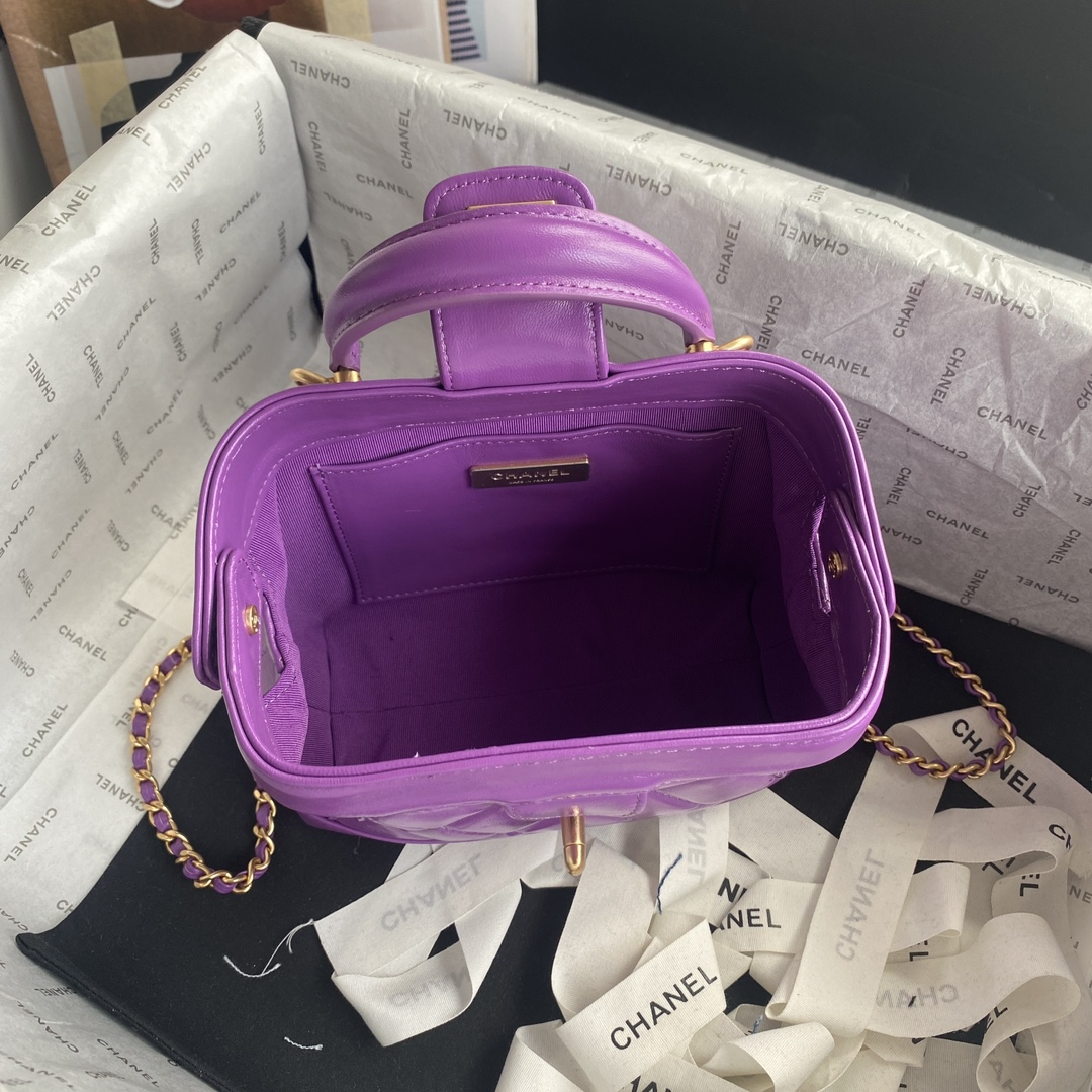Bagsaaa Ch**el Mini Bag With Top Handle AS4958 Purple - 12 × 18 × 7 cm