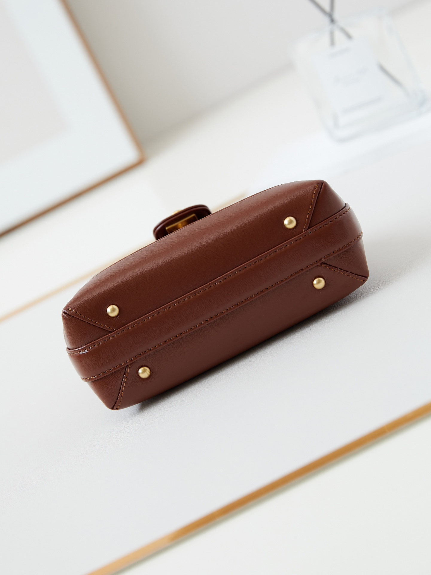 Bagsaaa Ch**el Mini Bag With Top Handle AS4958 Brown - 12 × 18 × 7 cm