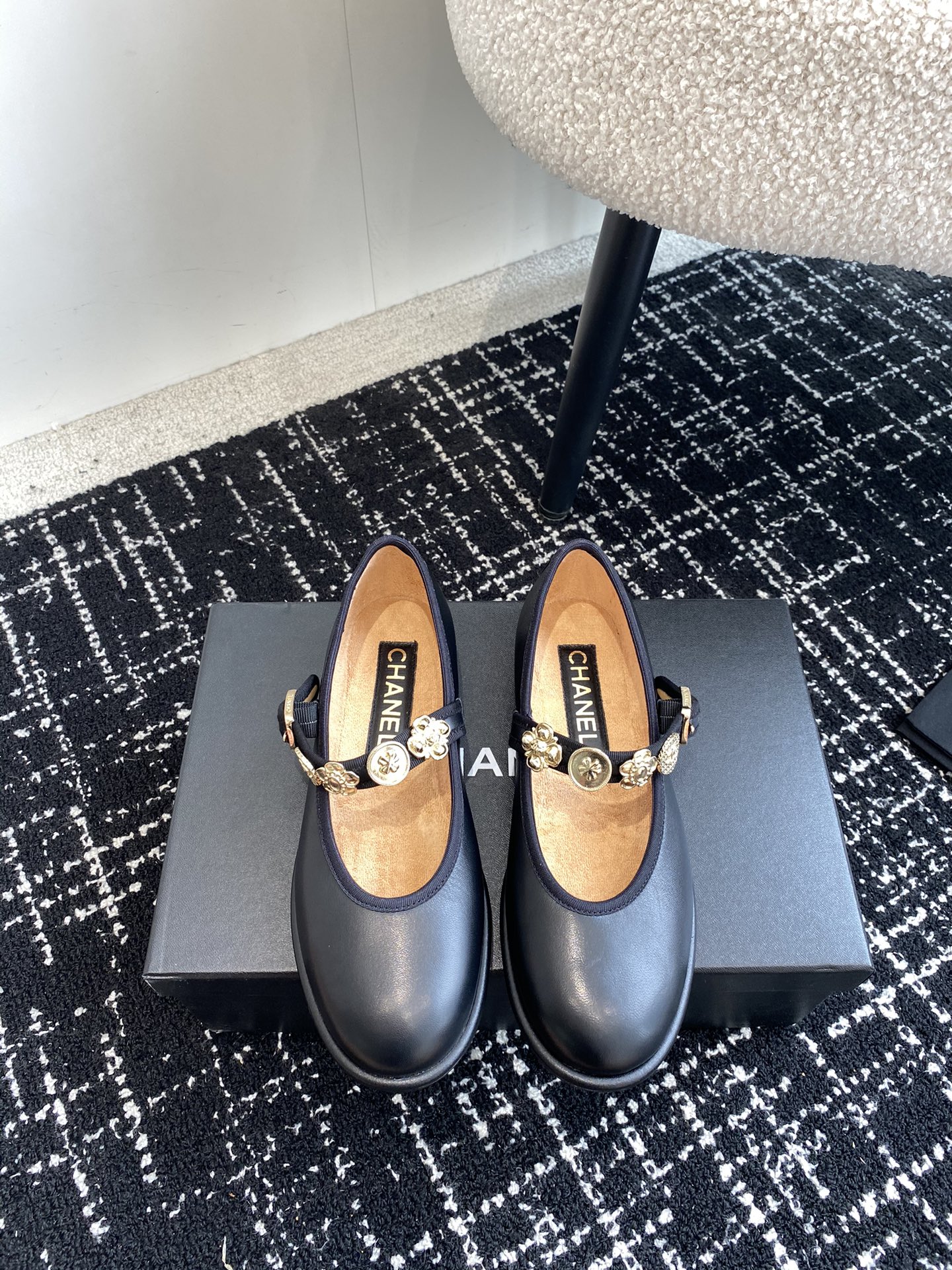 Bagsaaa Ch**el Mary Janes G45778 Black Lambskin