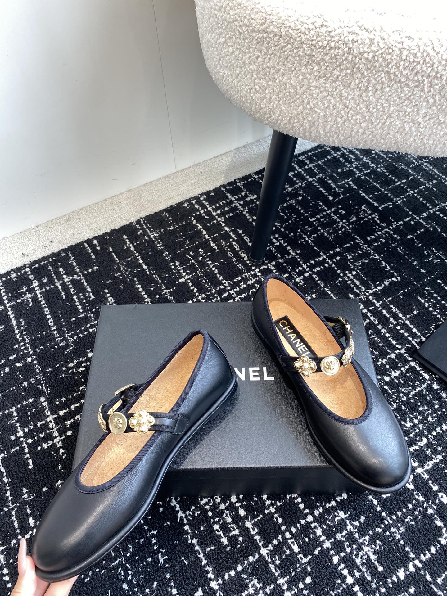 Bagsaaa Ch**el Mary Janes G45778 Black Lambskin