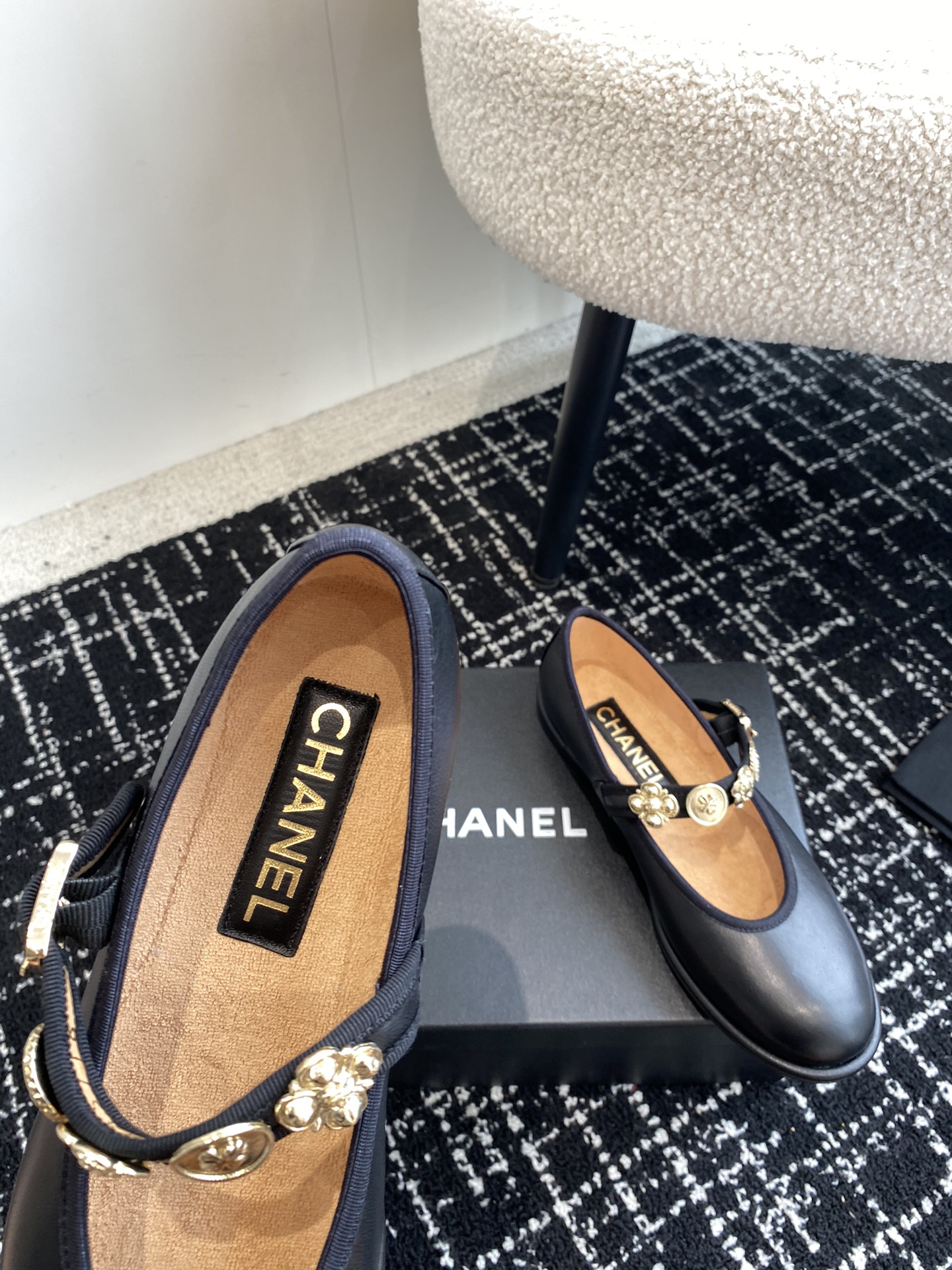 Bagsaaa Ch**el Mary Janes G45778 Black Lambskin