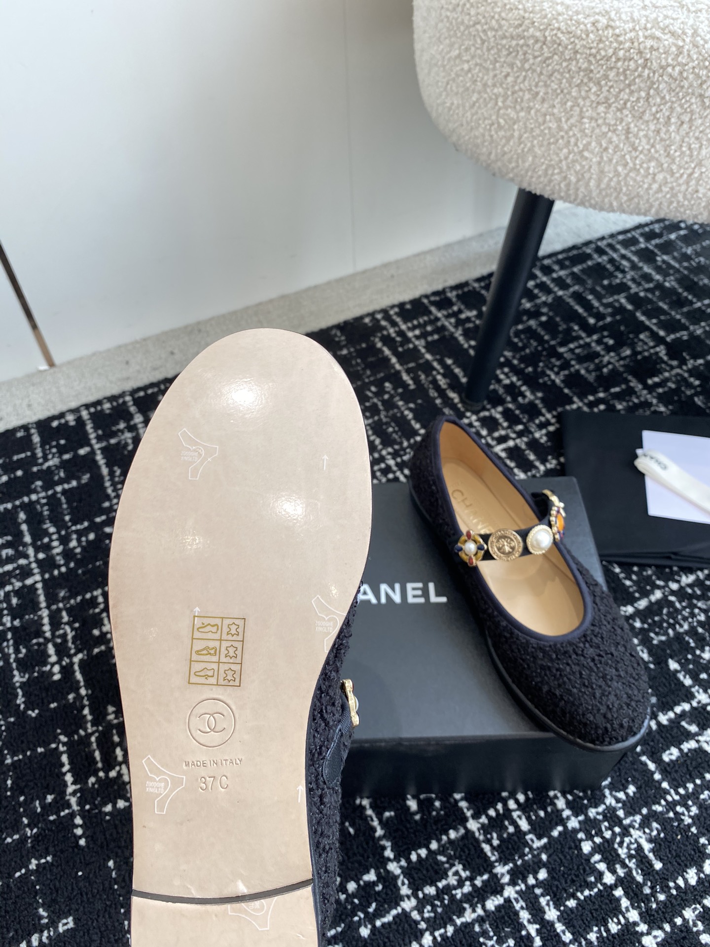 Bagsaaa Ch**el Mary Janes G45778 Black Wool Tweed