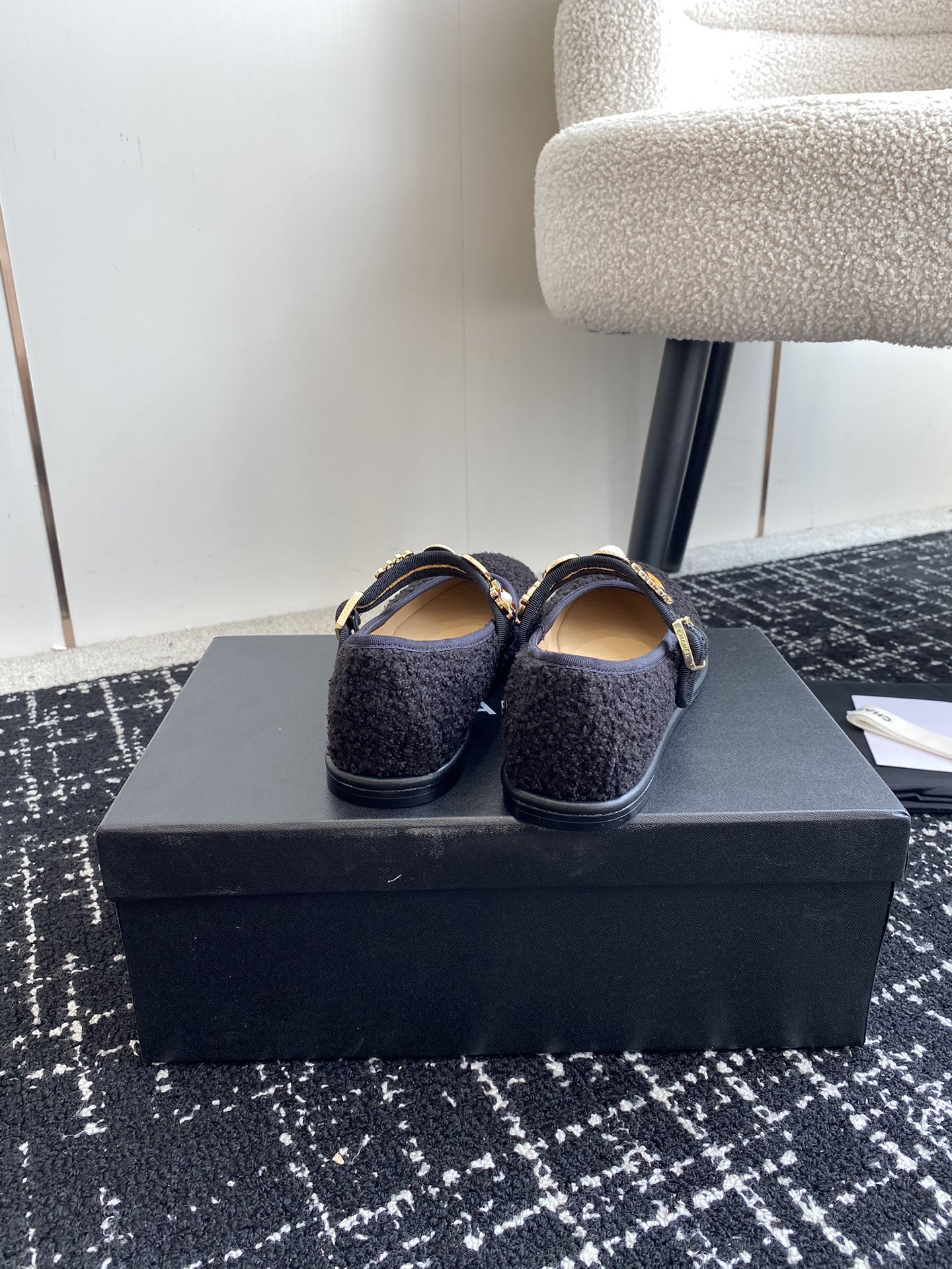 Bagsaaa Ch**el Mary Janes G45778 Black Wool Tweed