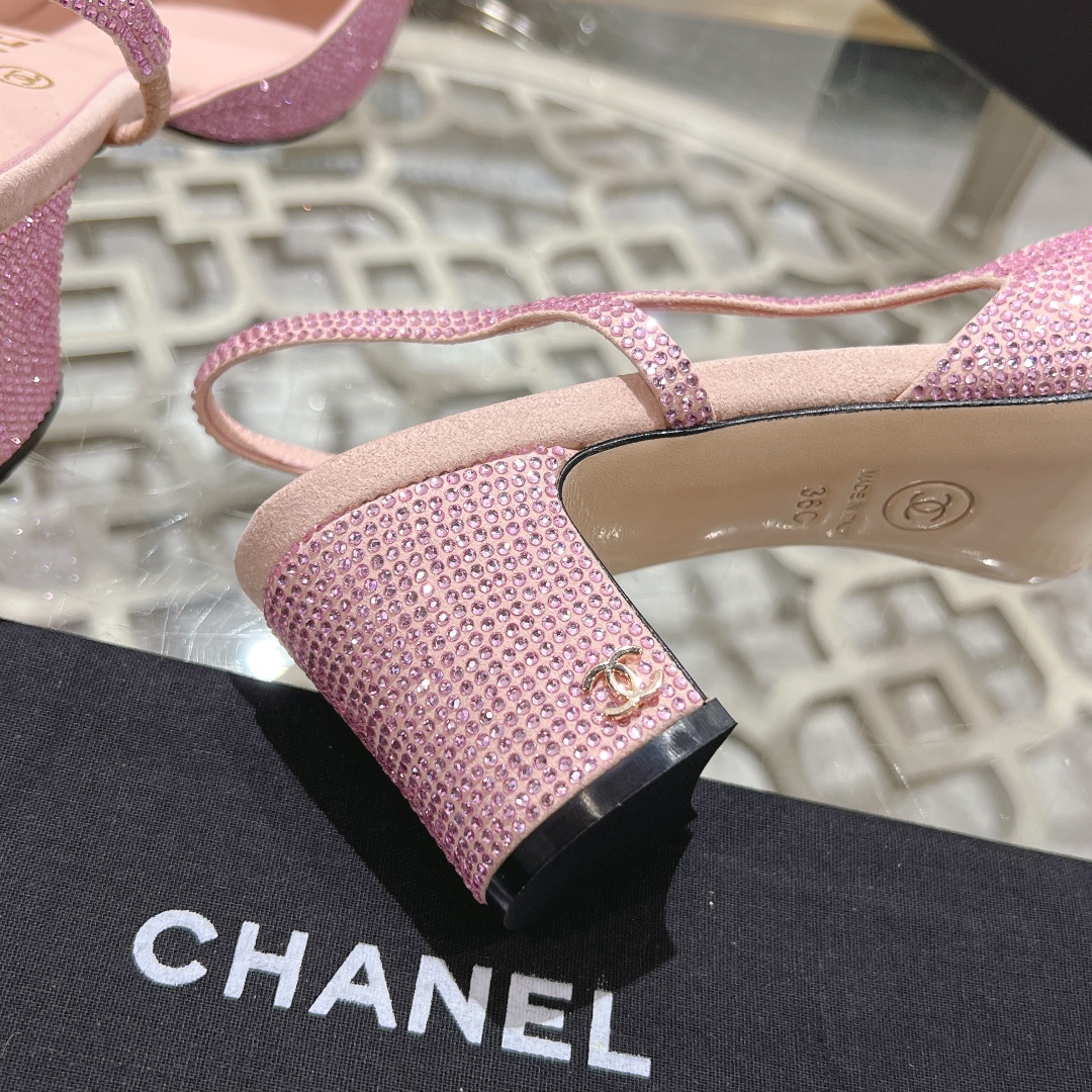 Bagsaaa Ch**el Slingbacks G31318 Strass Pink & Black 6.5 cm