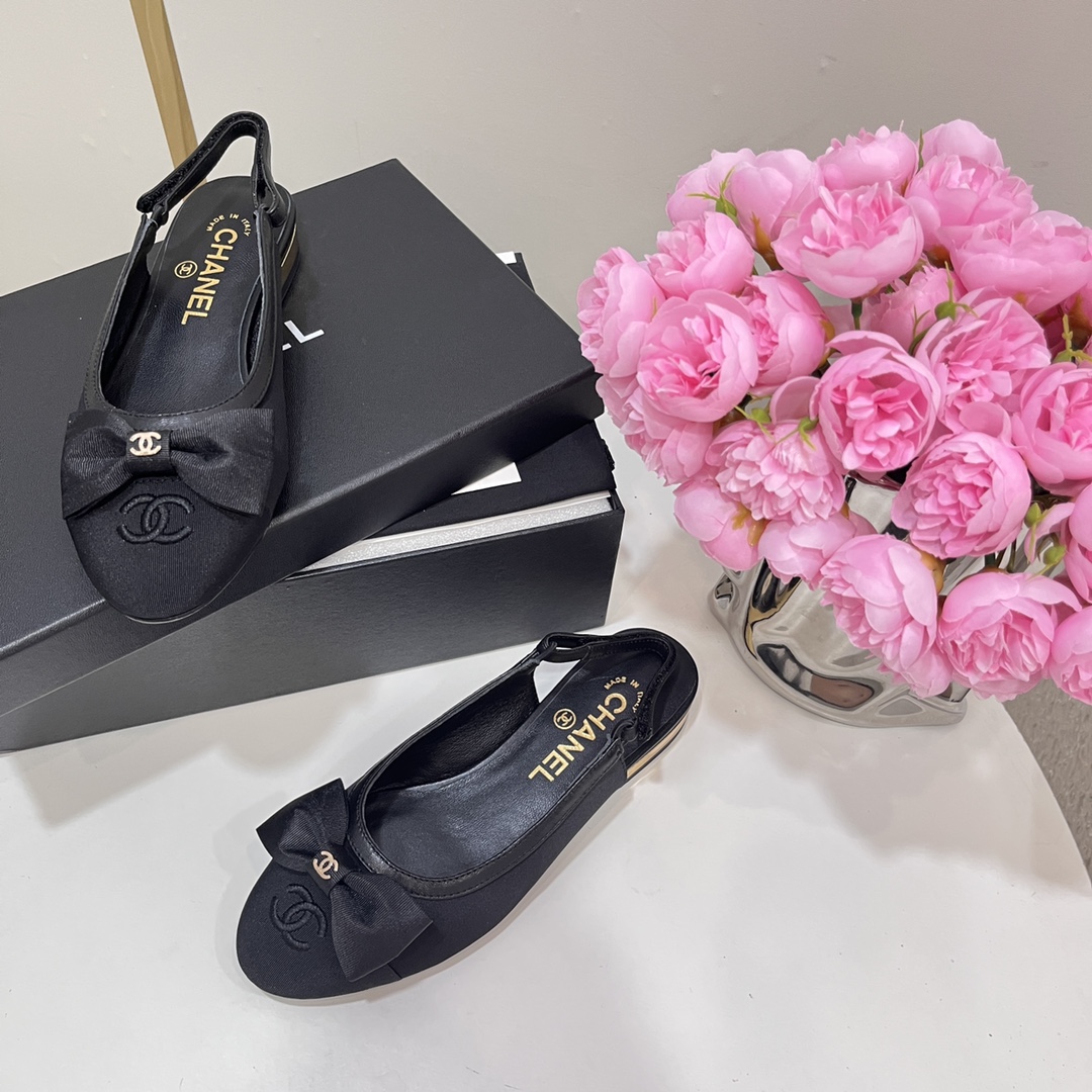 Bagsaaa Ch**el Slingbacks Embroidery Black G45689