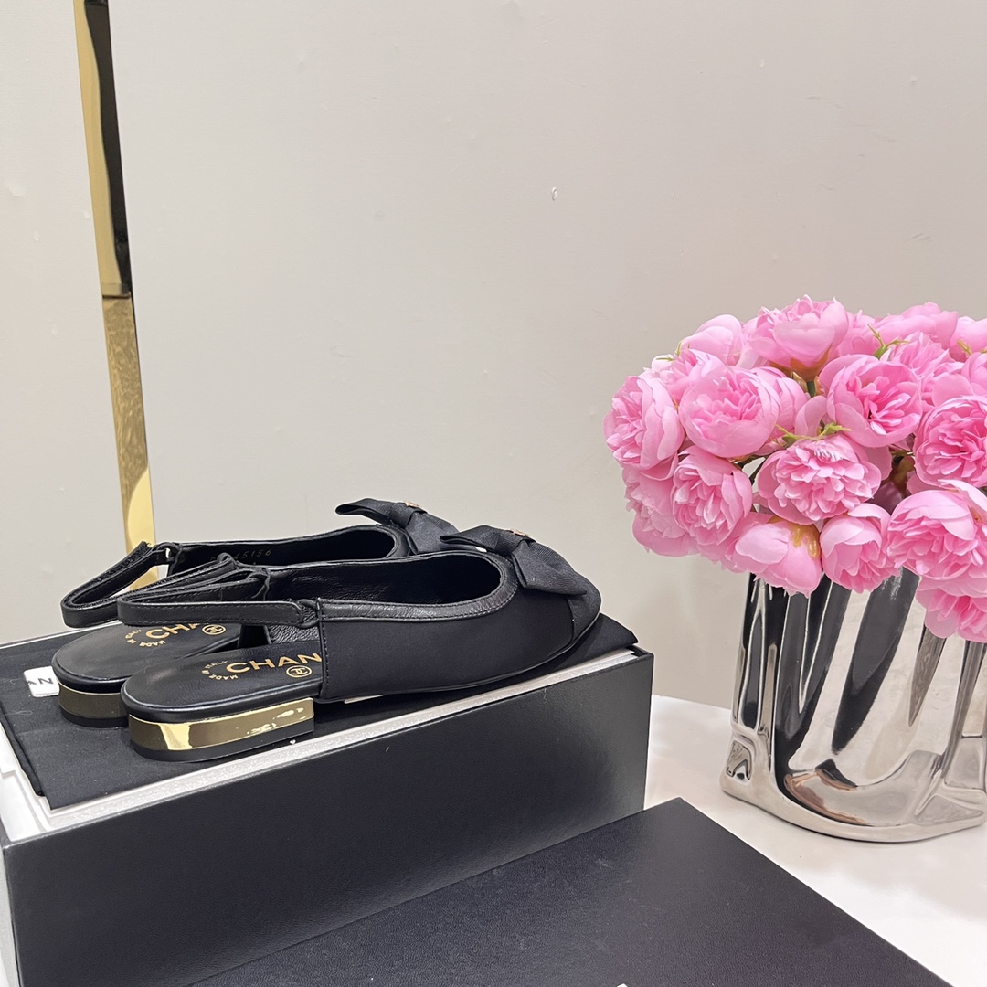 Bagsaaa Ch**el Slingbacks Embroidery Black G45689