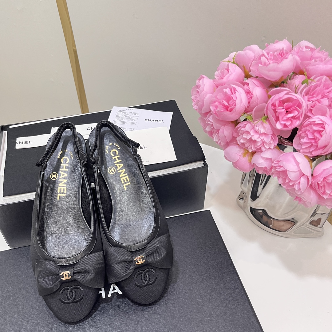 Bagsaaa Ch**el Slingbacks Embroidery Black G45689