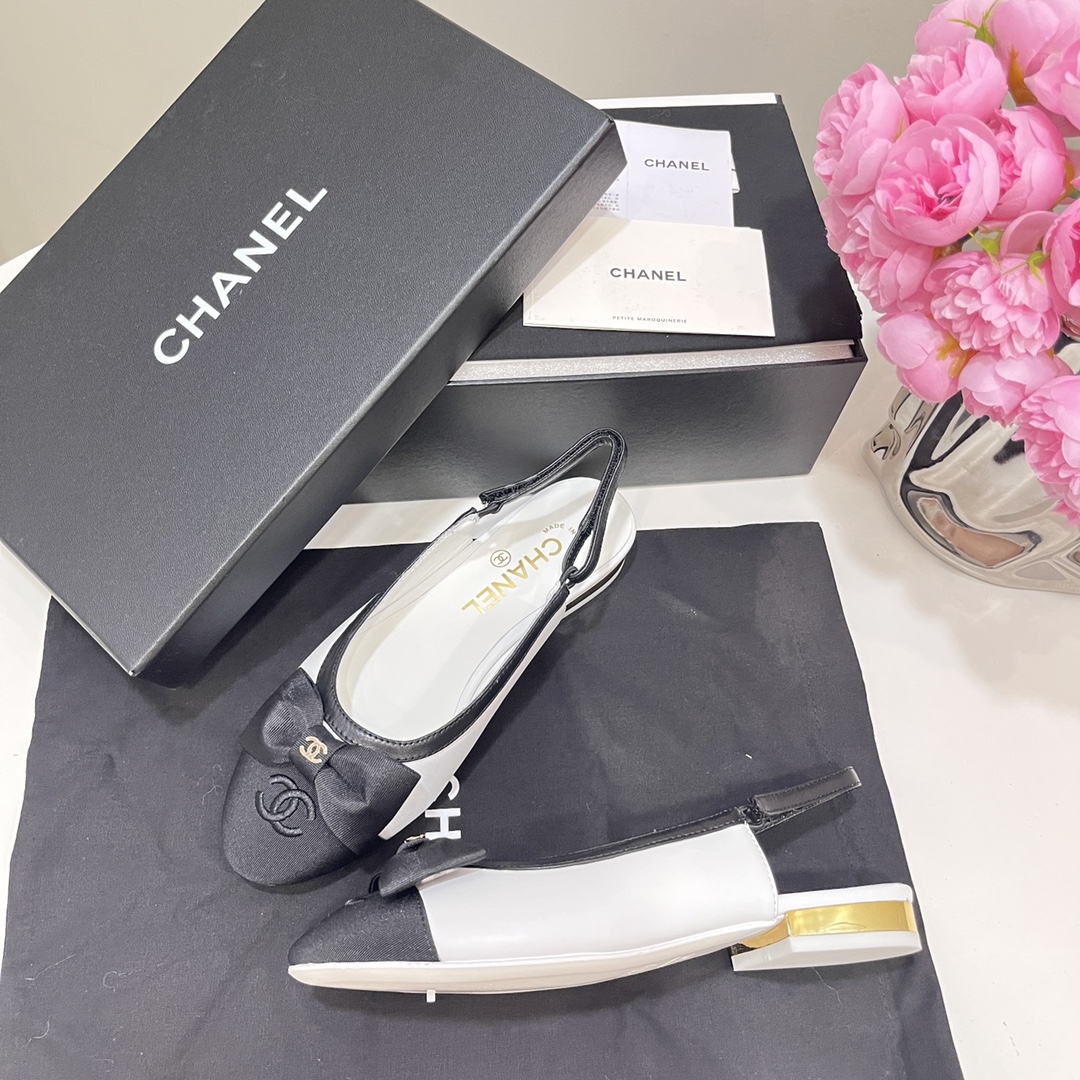 Bagsaaa Ch**el Slingbacks Embroidery White G45689