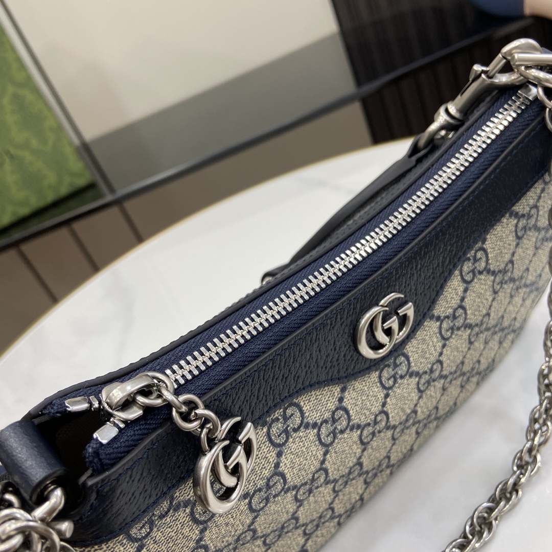 Bagsaaa Ophidia GG Small Handbag 735132 Beige & Blue - 25 x 15.5 x 6cm