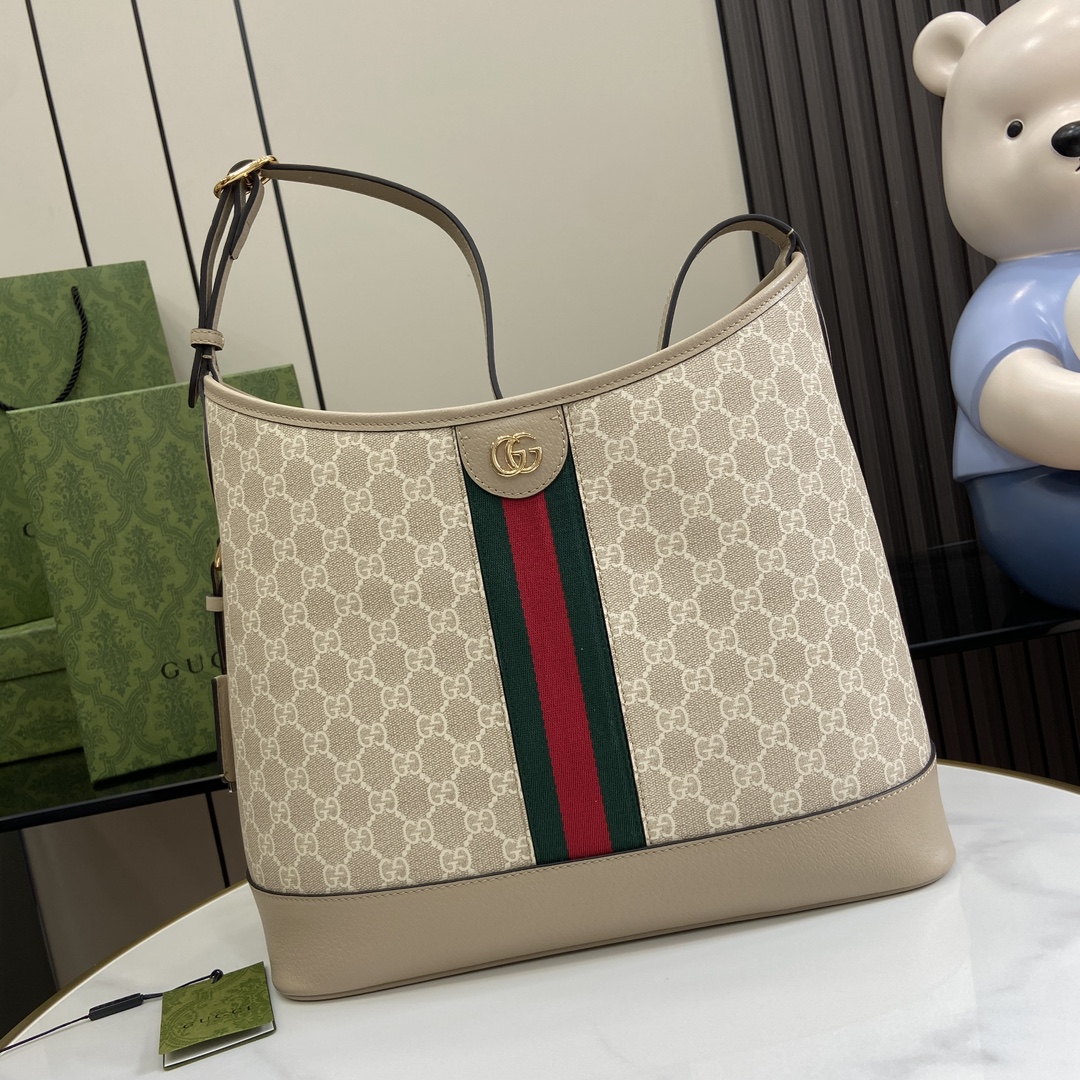 Bagsaaa Gvc*1 Ophidia GG Medium Shoulder Bag ‎781392 Beige & White - 34x32x17 cm