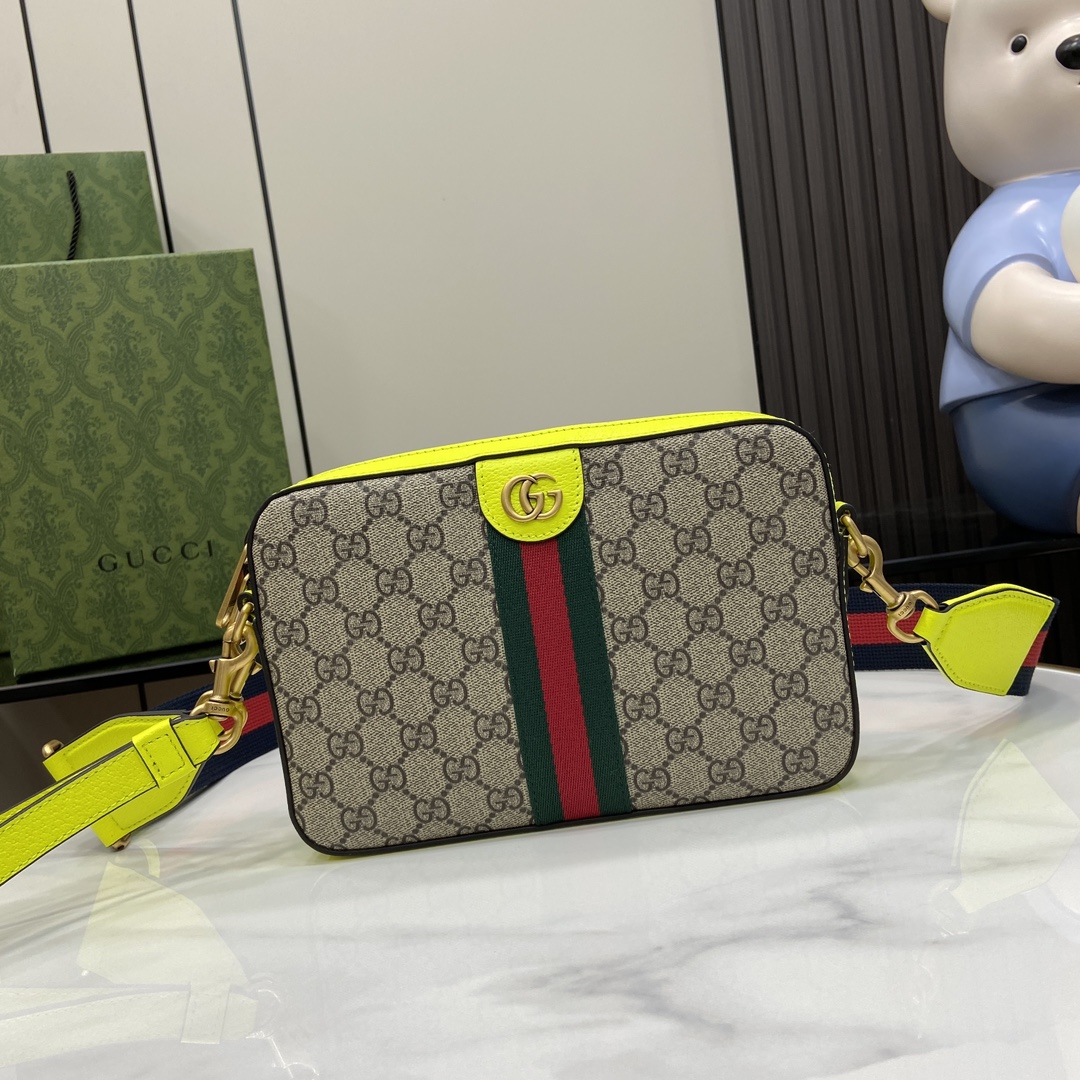 Bagsaaa Gvc*1 Ophidia GG Small Crossbody Bag 699439 Lime Yellow - 23.5x 16x 4.5 cm