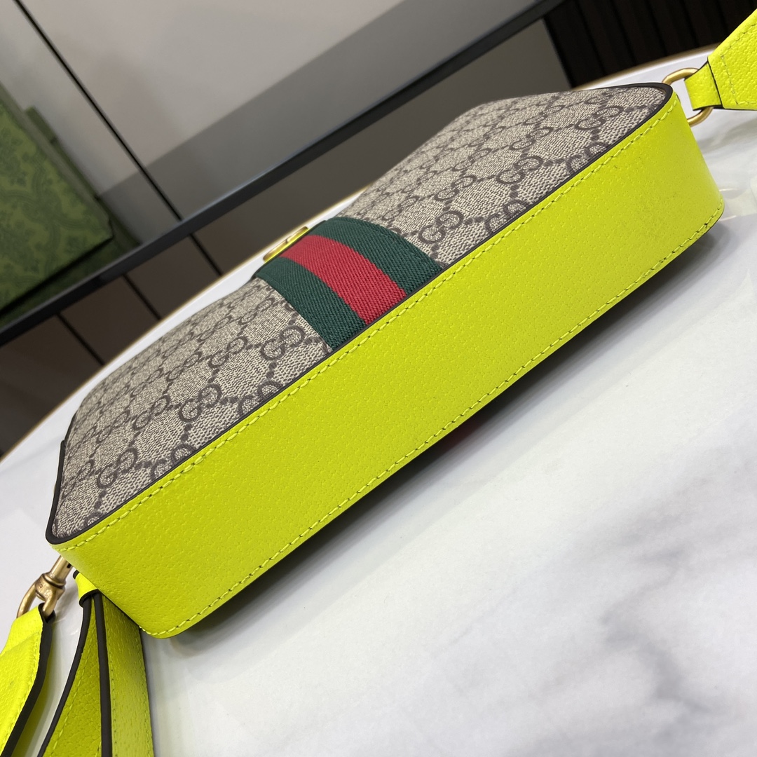 Bagsaaa Gvc*1 Ophidia GG Small Crossbody Bag 699439 Lime Yellow - 23.5x 16x 4.5 cm