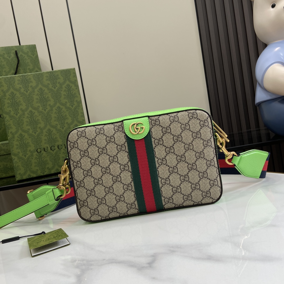 Bagsaaa Gvc*1 Ophidia GG Small Crossbody Bag 699439 Green - 23.5x 16x 4.5 cm