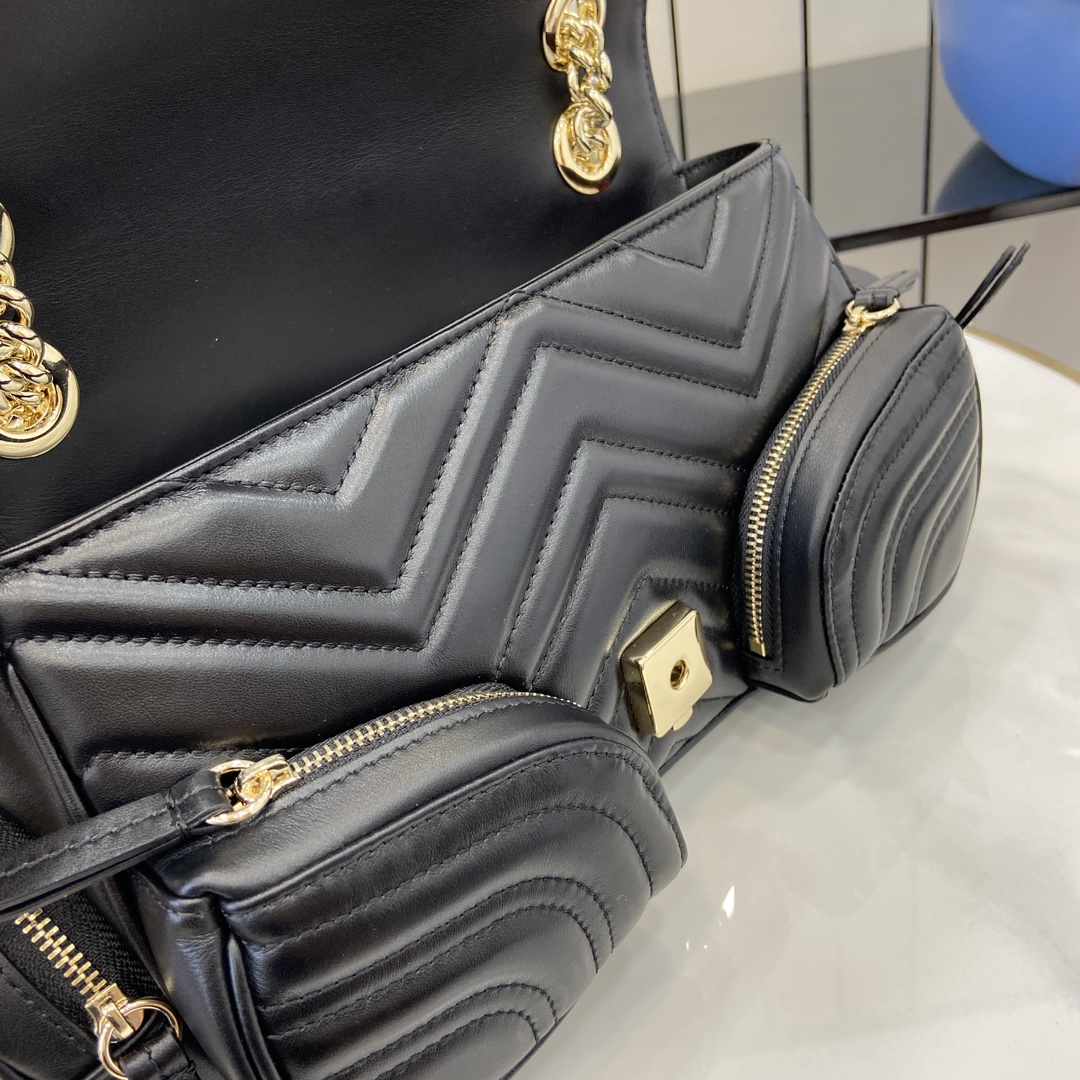 Bagsaaa Gvc*1 GG Marmont Small Multi-Pocket Bag ‎795228 Black - 25.5 x 15 x 7 cm