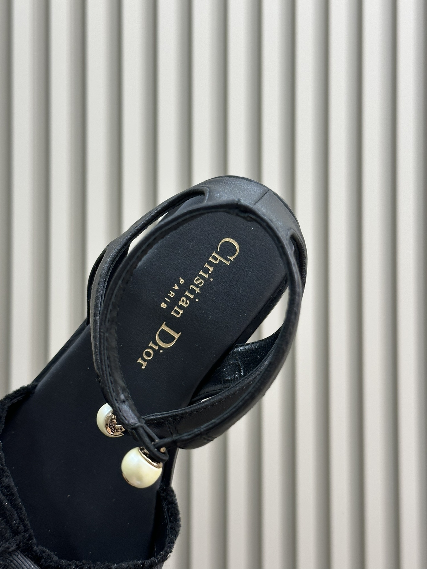 Bagsaaa D10r AD10rable Sandal Black Calfskin and Fringed Grosgrain