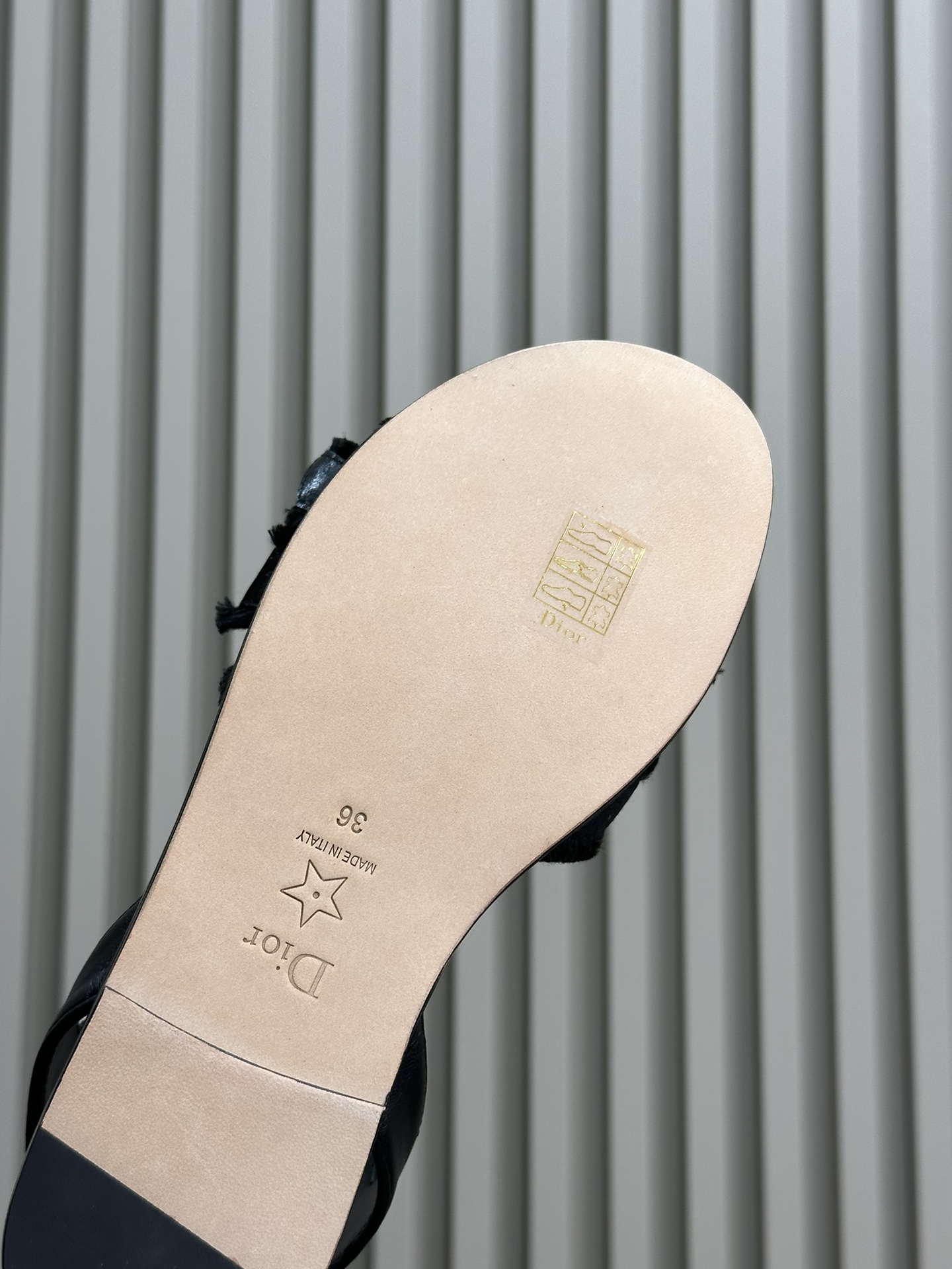 Bagsaaa D10r AD10rable Sandal Black Calfskin and Fringed Grosgrain