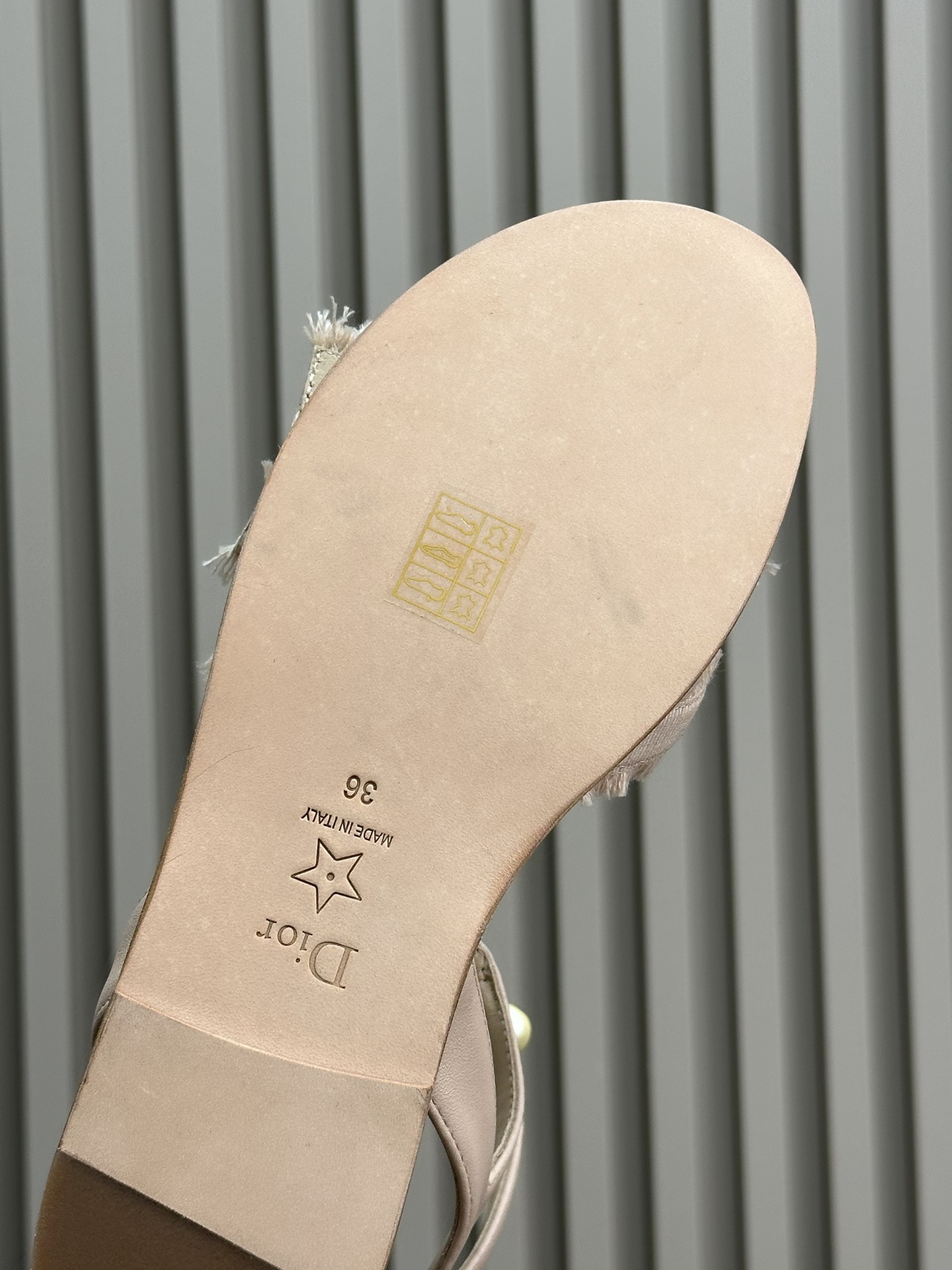 Bagsaaa D10r AD10rable Sandal Nude Calfskin and Fringed Grosgrain
