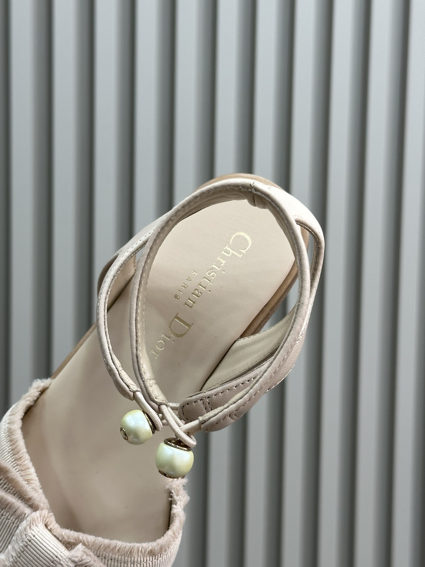Bagsaaa D10r AD10rable Sandal Nude Calfskin and Fringed Grosgrain