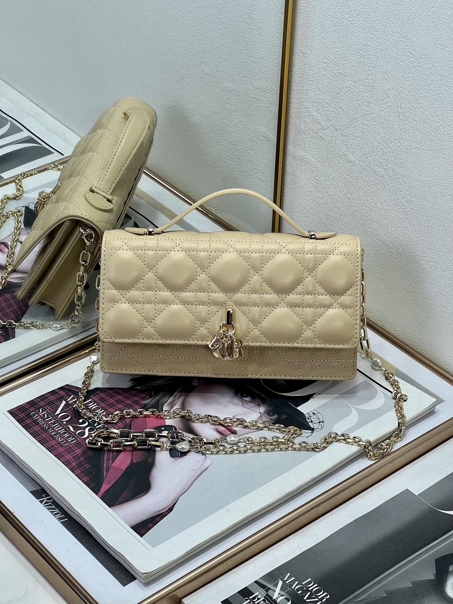 Bagsaaa My D10r Mini Bag Light Beige Cannage Lambskin - 21 x 11.5 x 4.5 cm