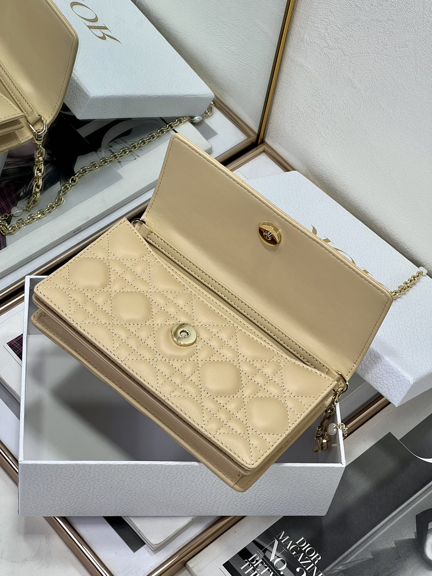 Bagsaaa My D10r Mini Bag Light Beige Cannage Lambskin - 21 x 11.5 x 4.5 cm