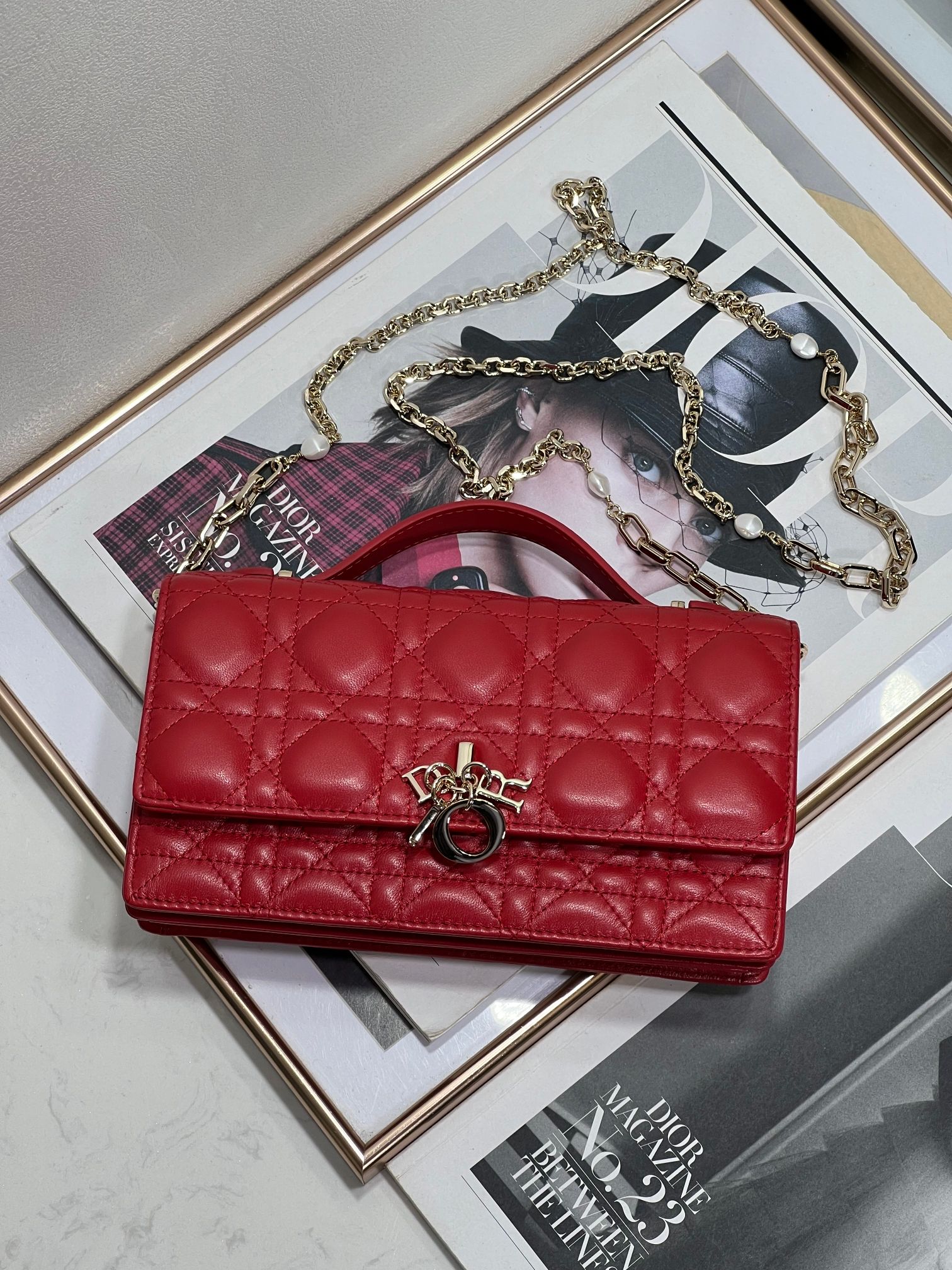 Bagsaaa My D10r Mini Bag Red Cannage Lambskin - 21 x 11.5 x 4.5 cm