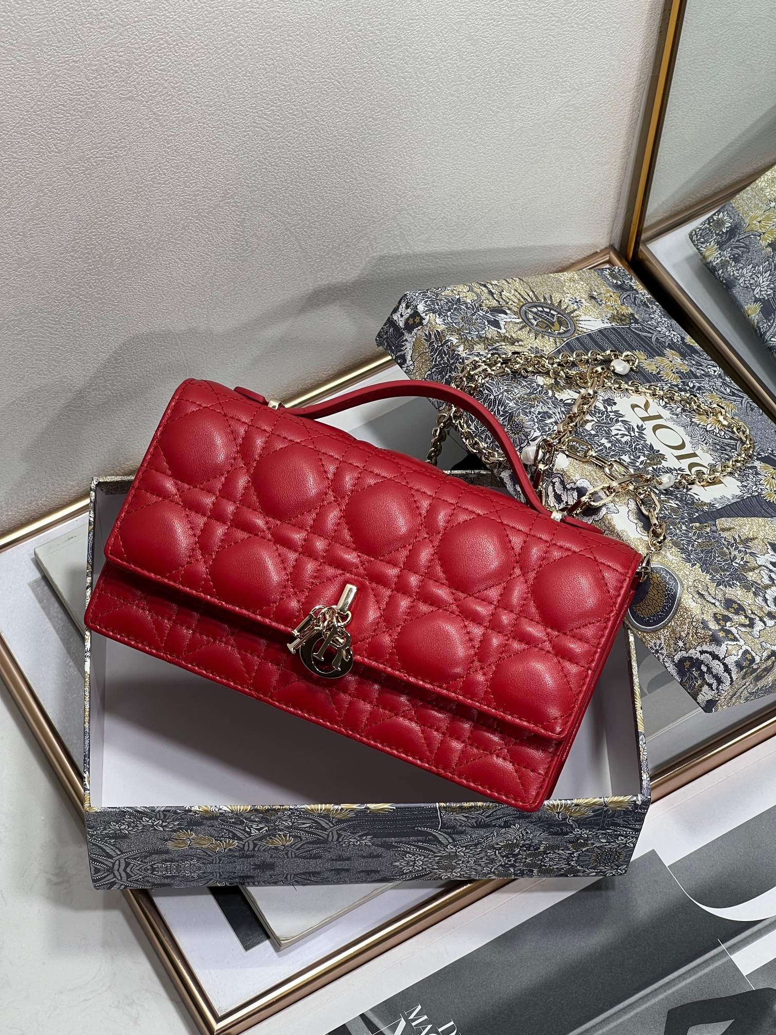 Bagsaaa My D10r Mini Bag Red Cannage Lambskin - 21 x 11.5 x 4.5 cm