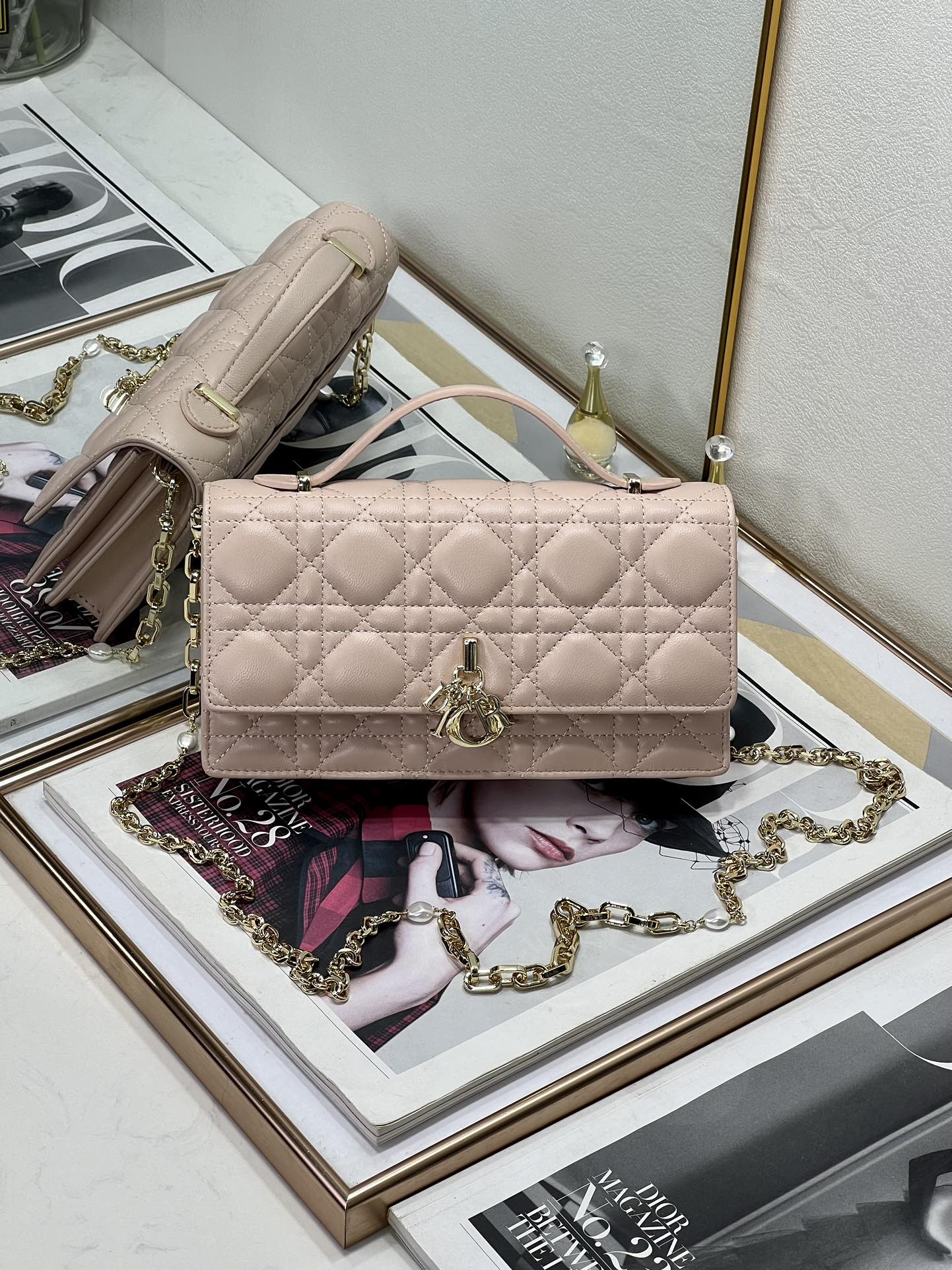 Bagsaaa My D10r Mini Bag Powder Pink Cannage Lambskin - 21 x 11.5 x 4.5 cm