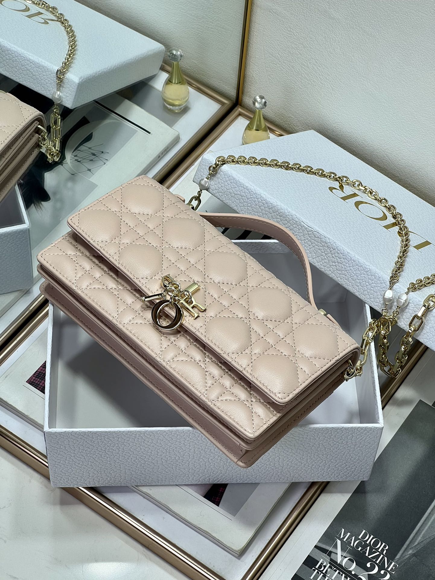 Bagsaaa My D10r Mini Bag Powder Pink Cannage Lambskin - 21 x 11.5 x 4.5 cm