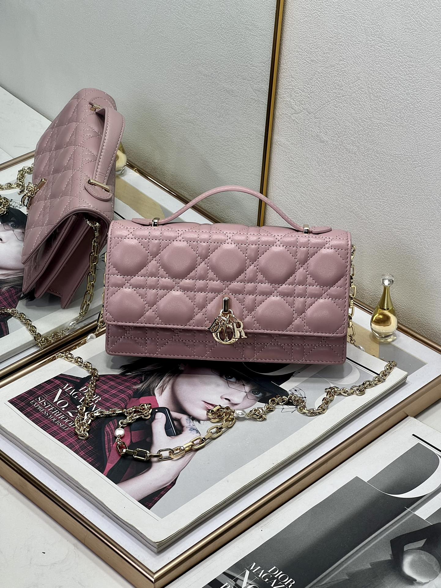 Bagsaaa My D10r Mini Bag Pink Cannage Lambskin - 21 x 11.5 x 4.5 cm
