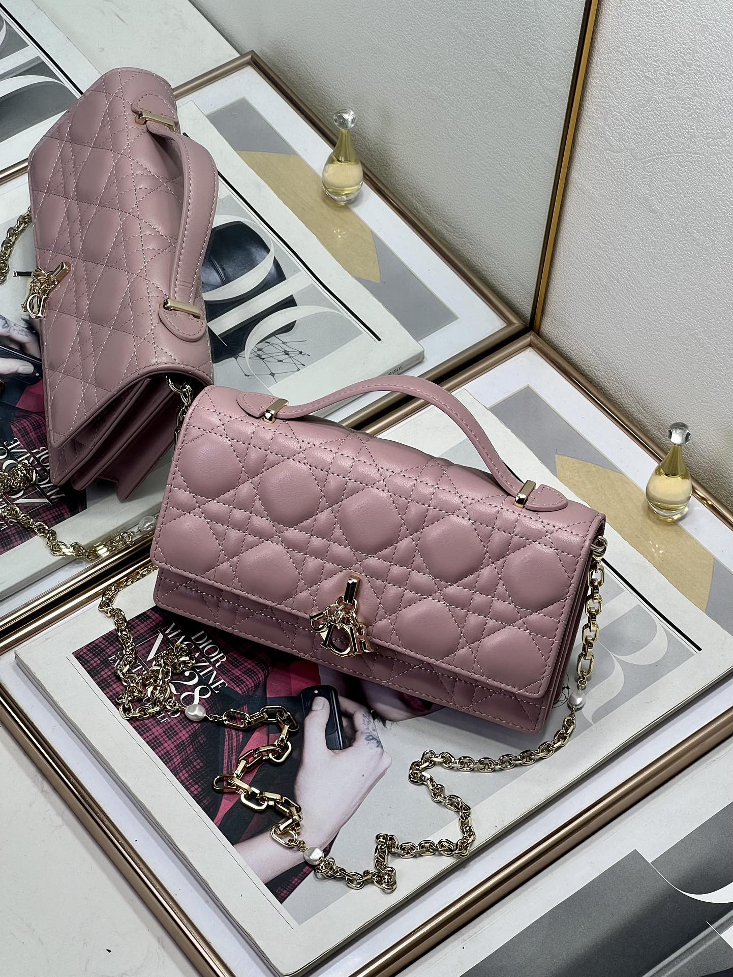 Bagsaaa My D10r Mini Bag Pink Cannage Lambskin - 21 x 11.5 x 4.5 cm